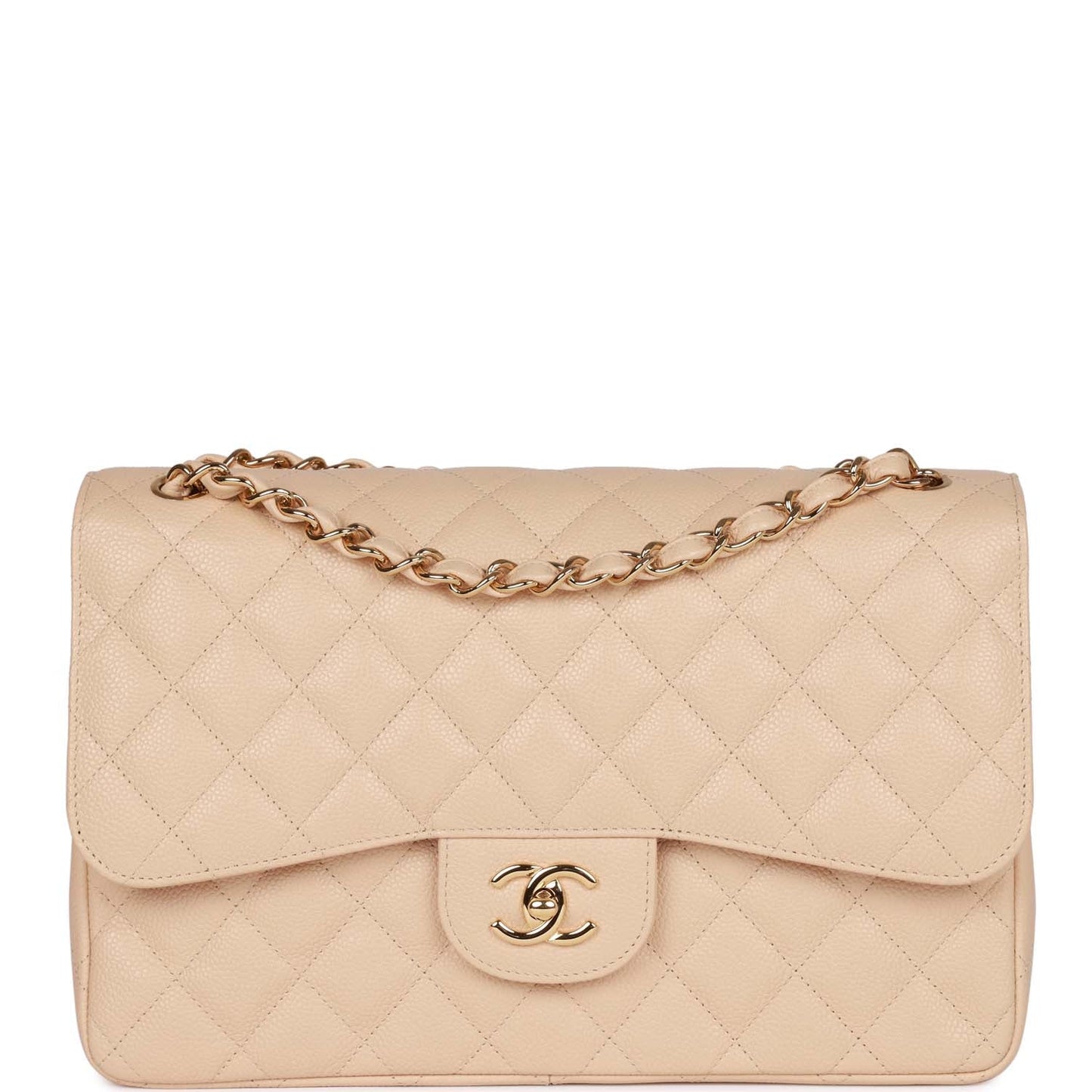 Chanel Jumbo Classic Double Flap Bag Beige Clair Caviar Gold Hardware