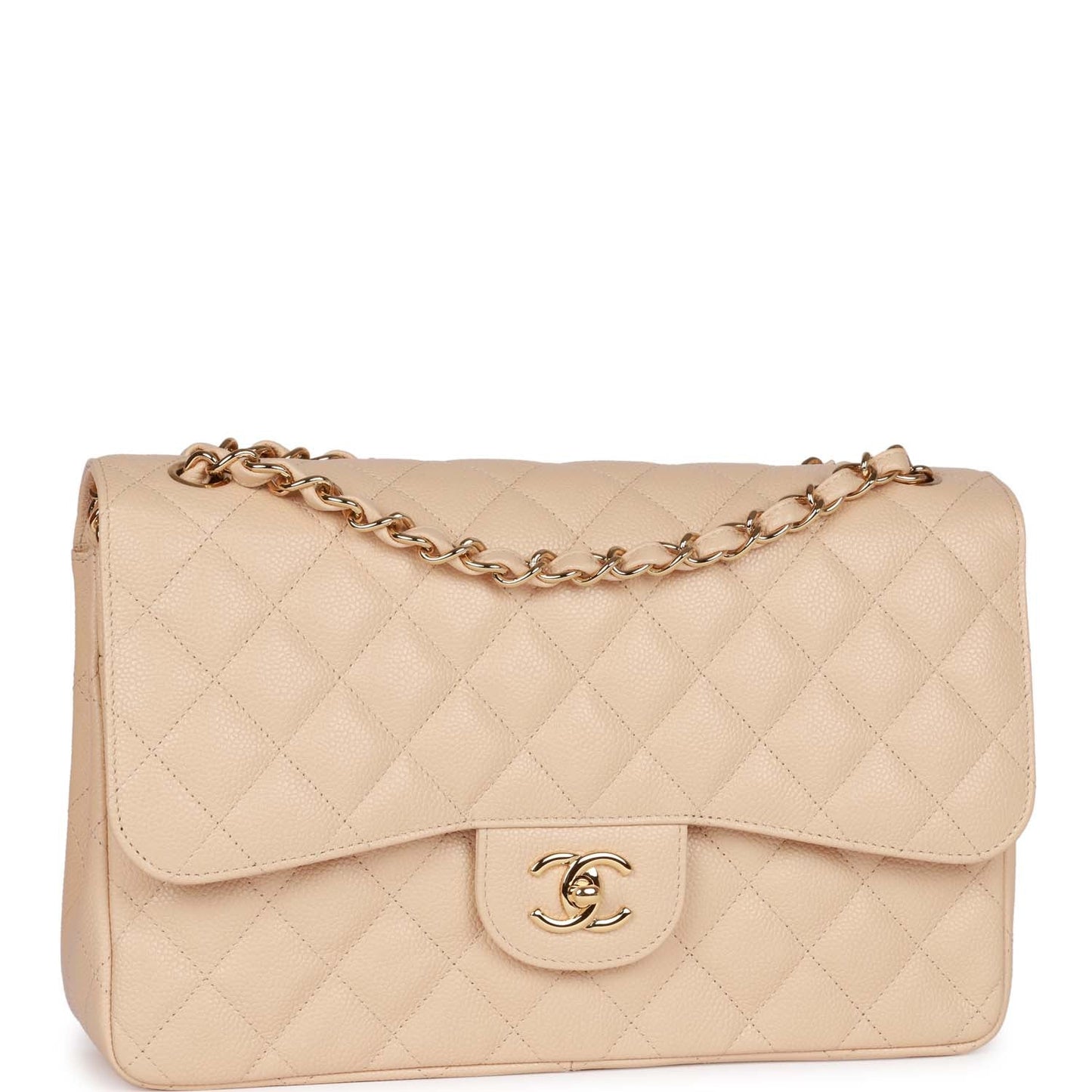 Chanel Jumbo Classic Double Flap Bag Beige Clair Caviar Gold Hardware