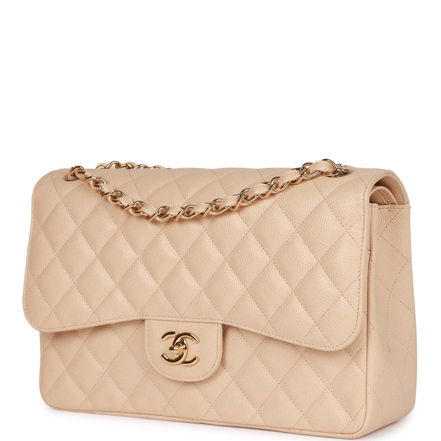 Chanel Jumbo Classic Double Flap Bag Beige Clair Caviar Gold Hardware