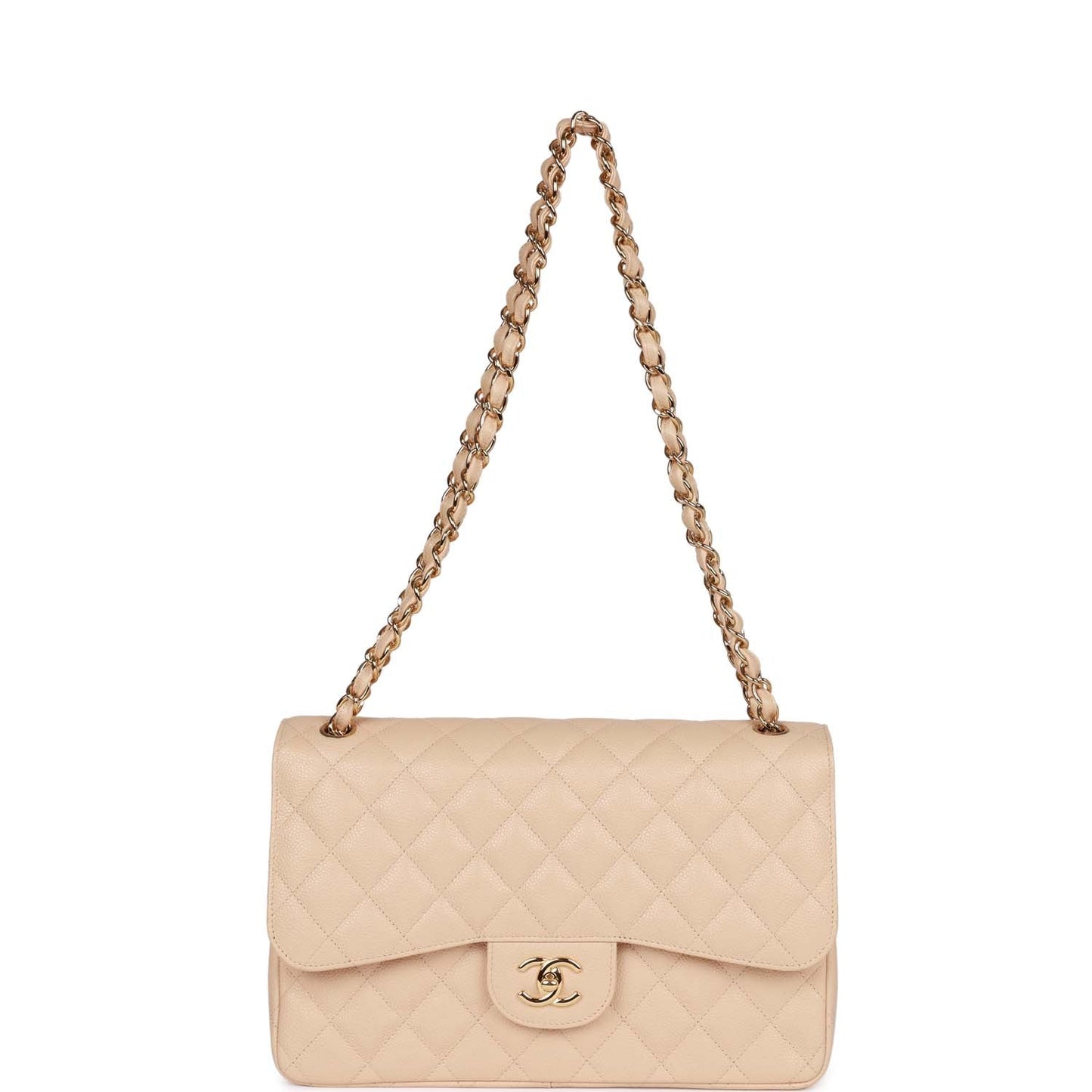 Chanel Jumbo Classic Double Flap Bag Beige Clair Caviar Gold Hardware
