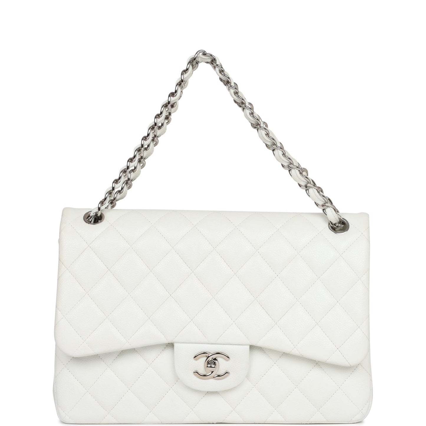 Chanel Jumbo Classic Double Flap Bag White Caviar Silver Hardware
