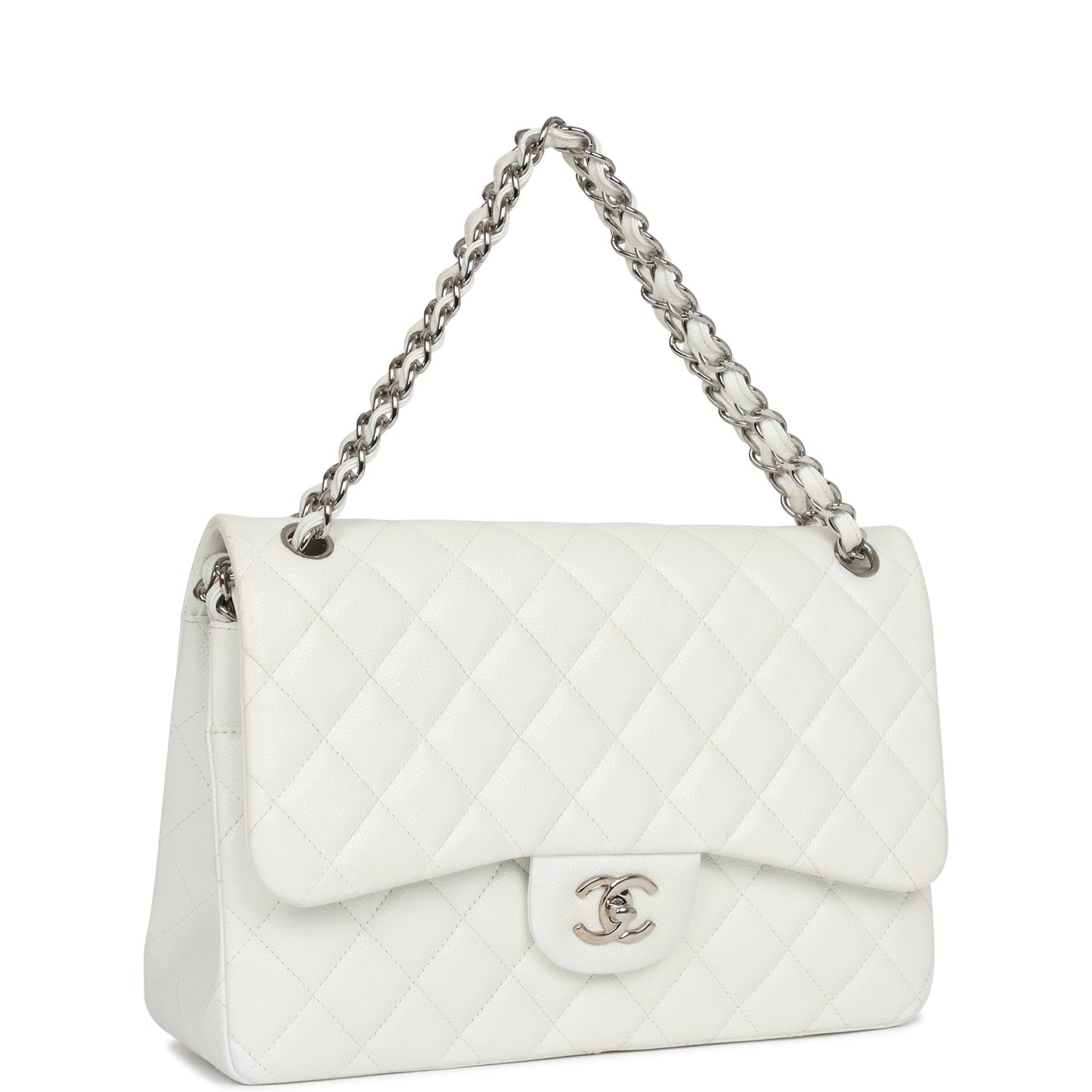 Chanel Jumbo Classic Double Flap Bag White Caviar Silver Hardware