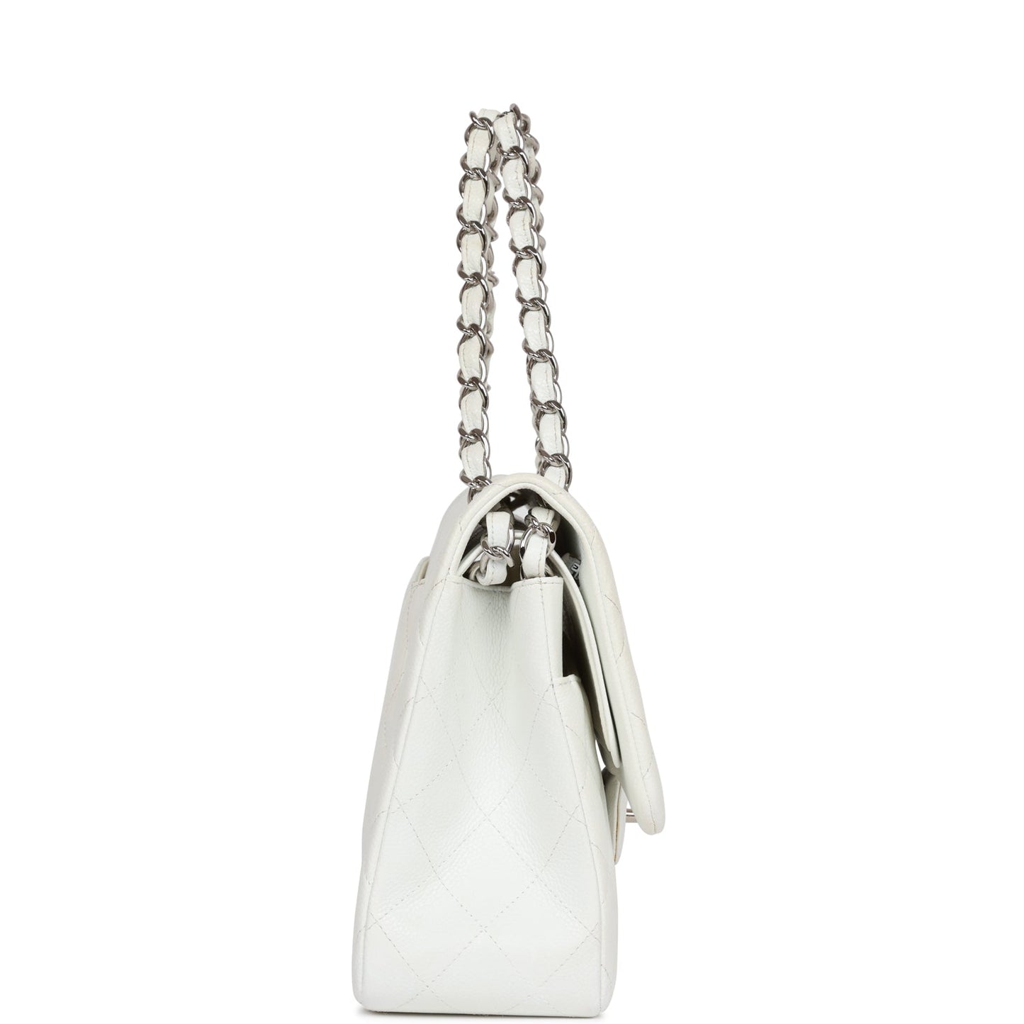 Chanel Jumbo Classic Double Flap Bag White Caviar Silver Hardware