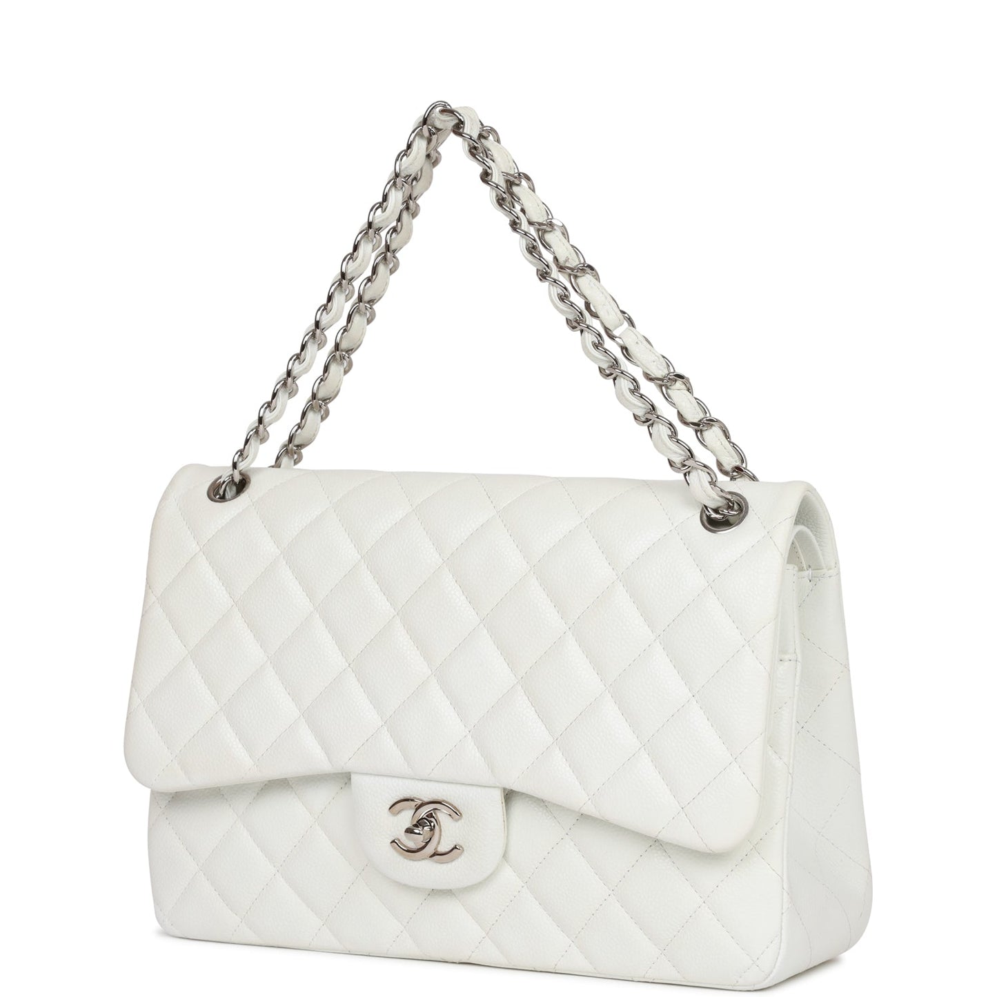Chanel Jumbo Classic Double Flap Bag White Caviar Silver Hardware
