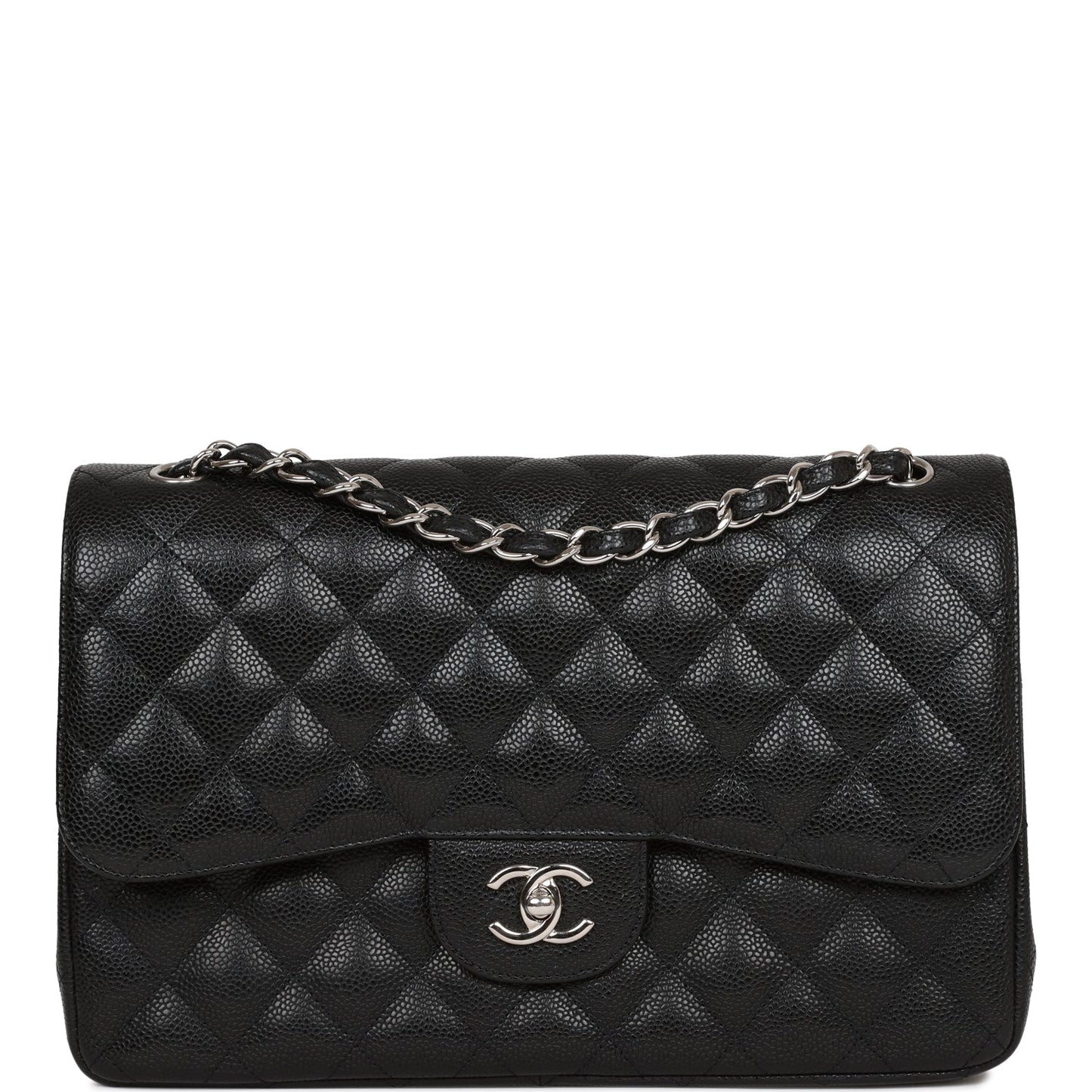 Chanel Jumbo Classic Double Flap Bag Black Caviar Silver Hardware