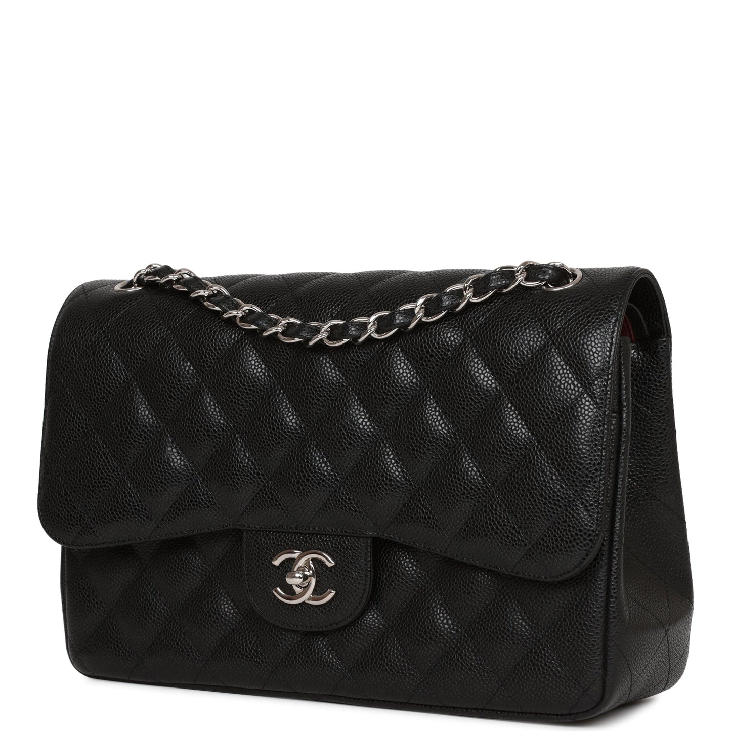 Chanel Jumbo Classic Double Flap Bag Black Caviar Silver Hardware