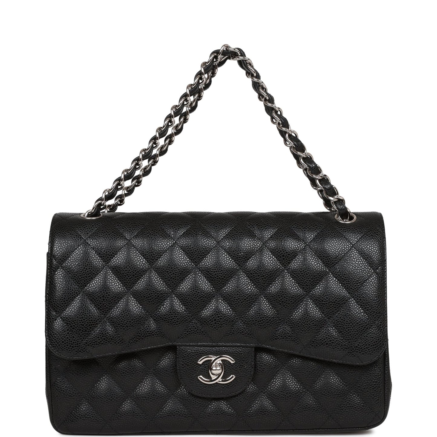 Chanel Jumbo Classic Double Flap Bag Black Caviar Silver Hardware