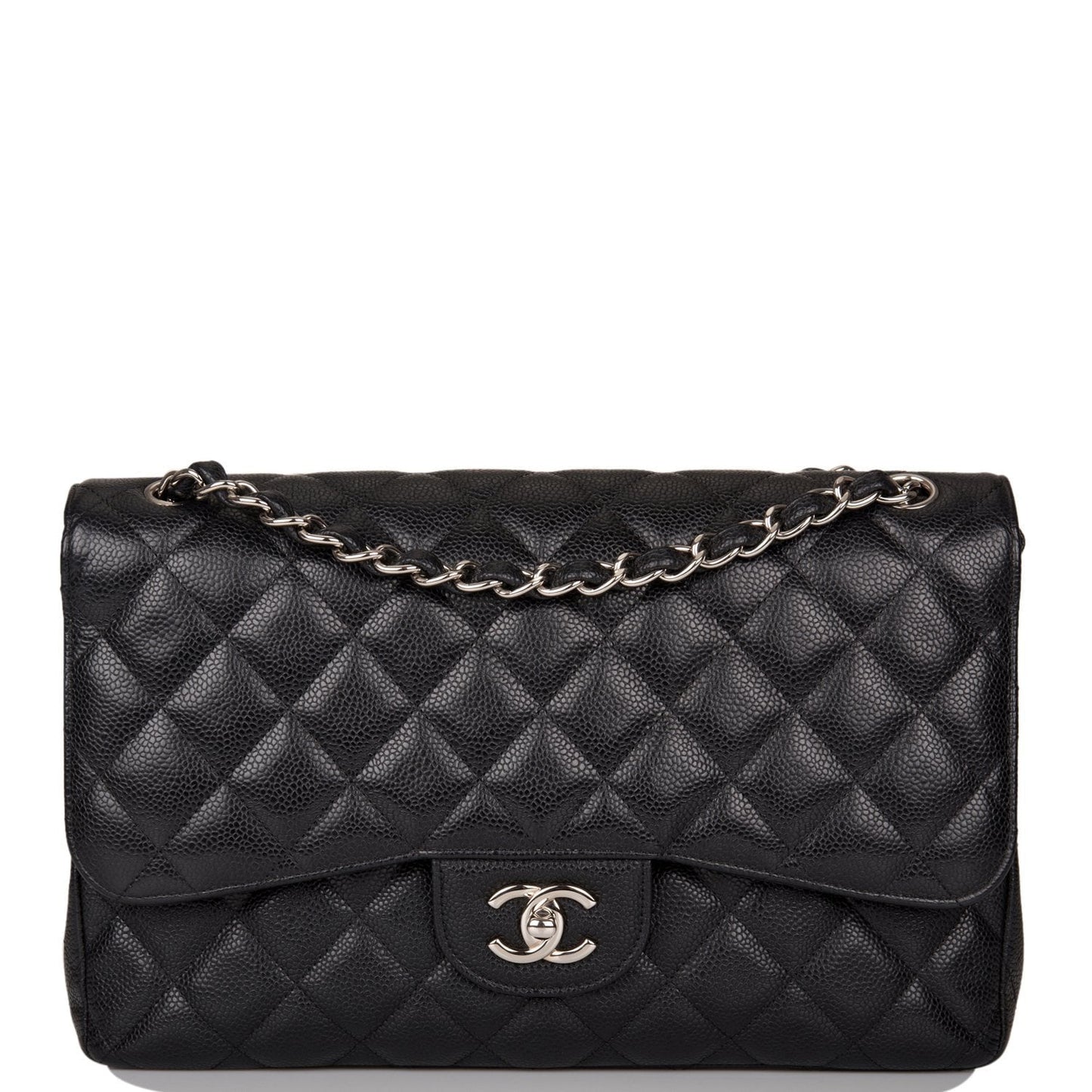 Chanel Jumbo Classic Double Flap Bag Black Caviar Silver Hardware