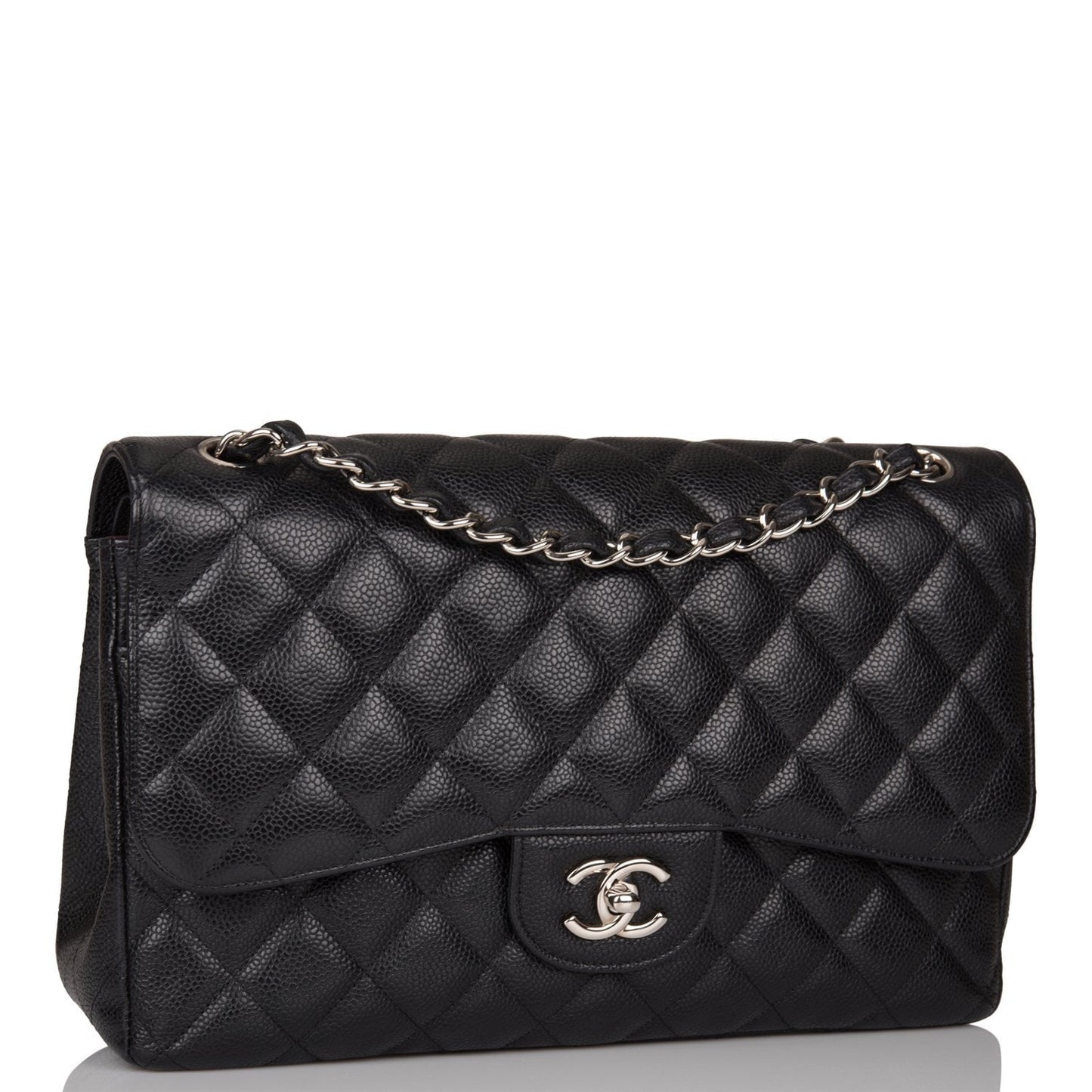 Chanel Jumbo Classic Double Flap Bag Black Caviar Silver Hardware