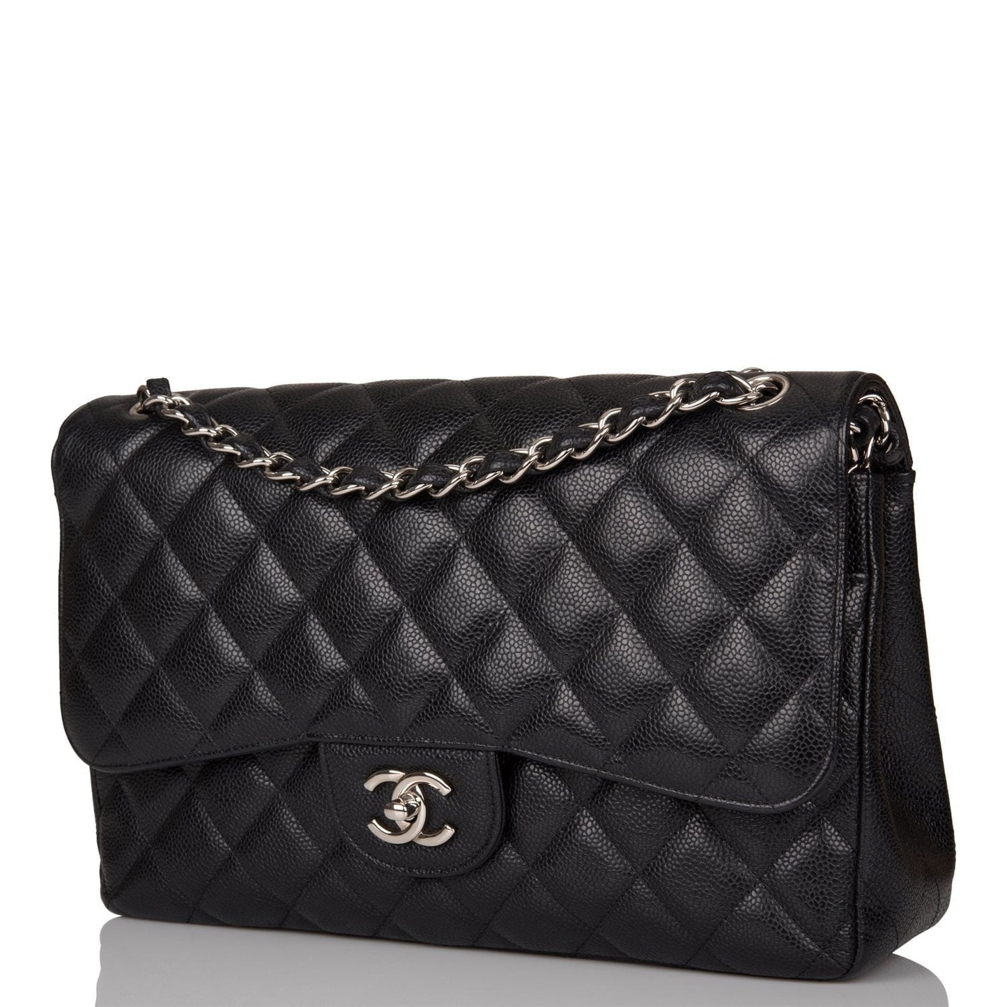 Chanel Jumbo Classic Double Flap Bag Black Caviar Silver Hardware
