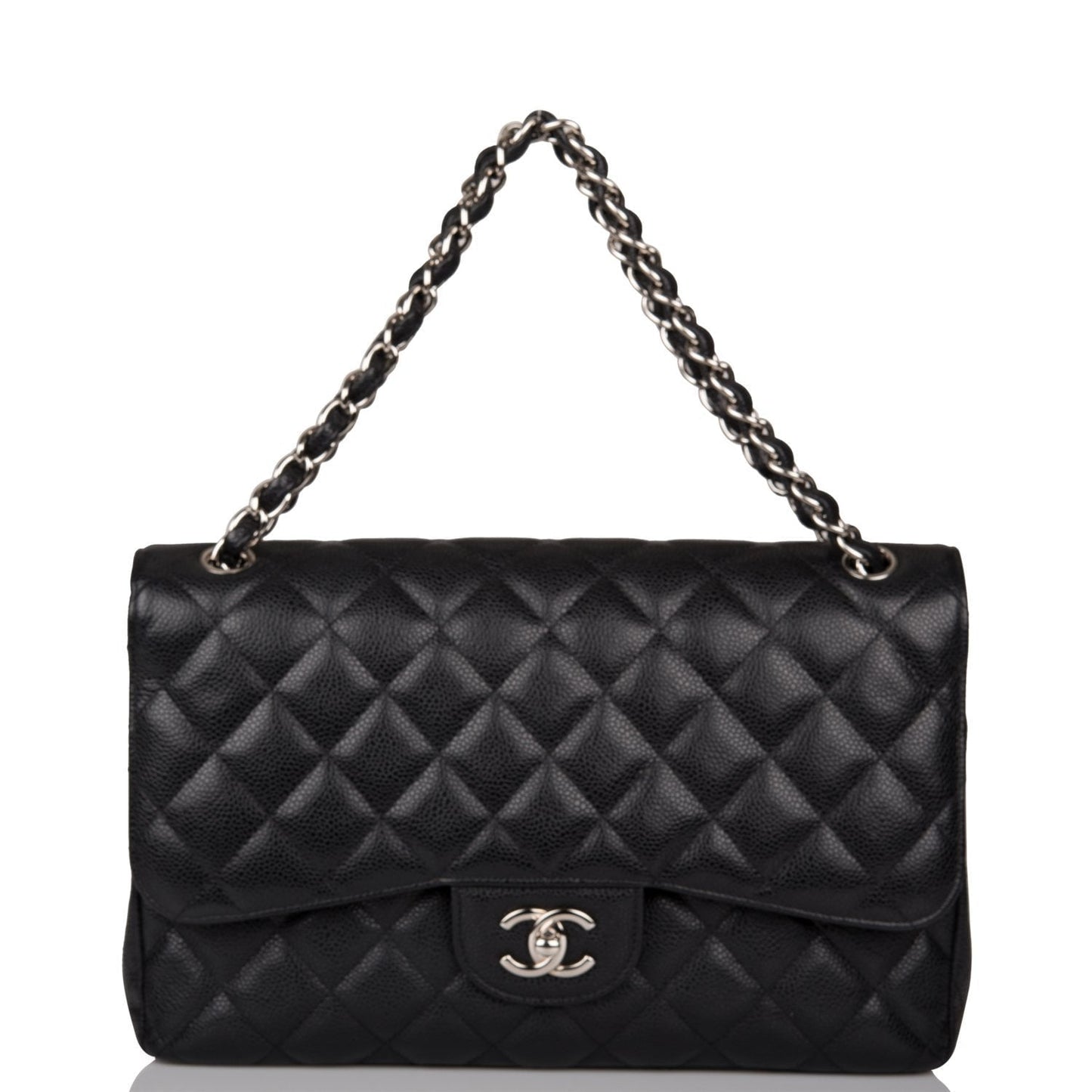 Chanel Jumbo Classic Double Flap Bag Black Caviar Silver Hardware