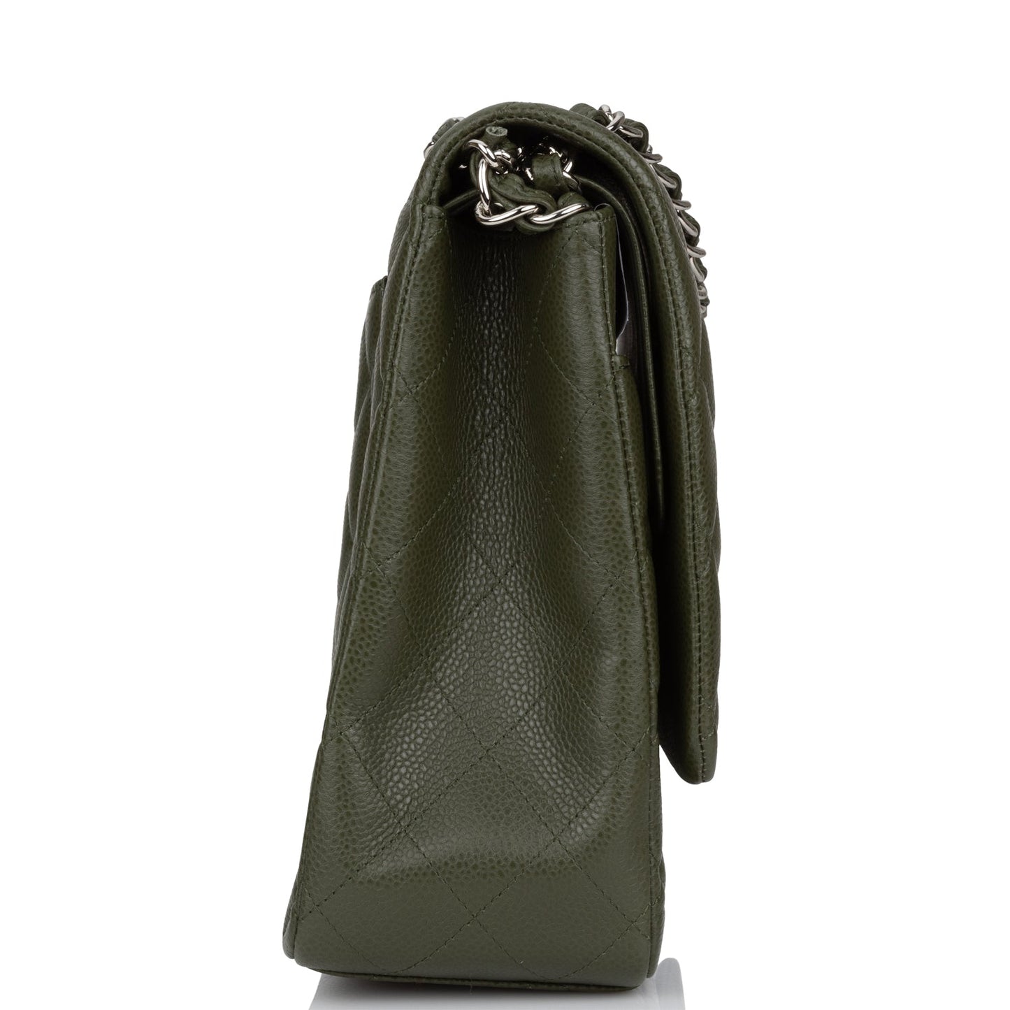 Chanel Maxi Classic Double Flap Bag Dark Green Caviar Silver Hardware