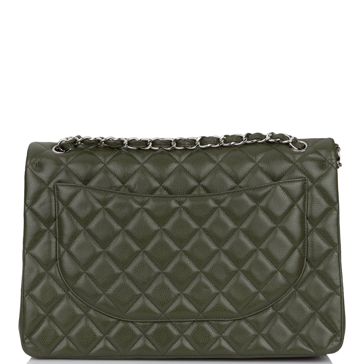 Chanel Maxi Classic Double Flap Bag Dark Green Caviar Silver Hardware