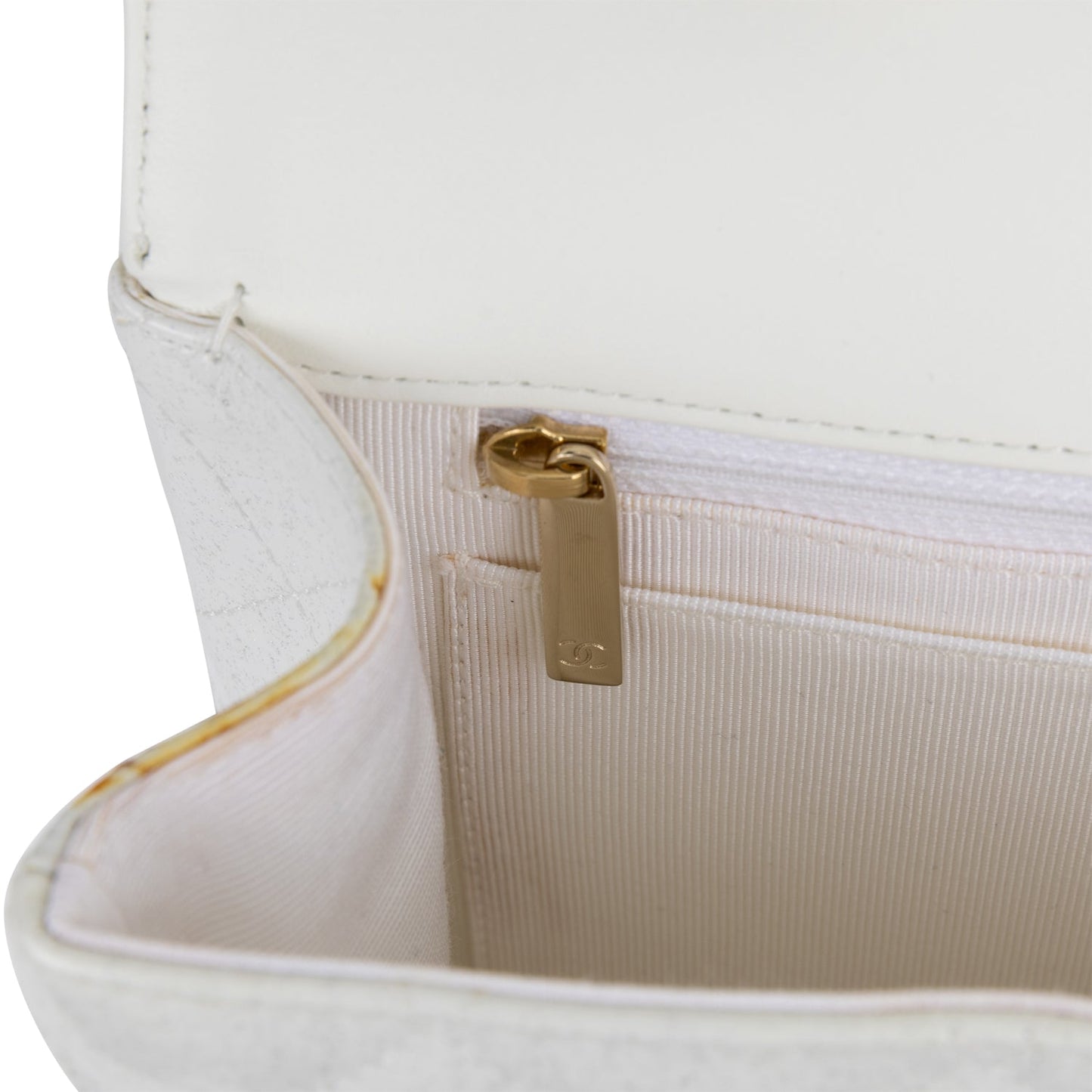 Chanel Jumbo Classic Single Flap Bag White Glitter Patent Leather Gold Hardware