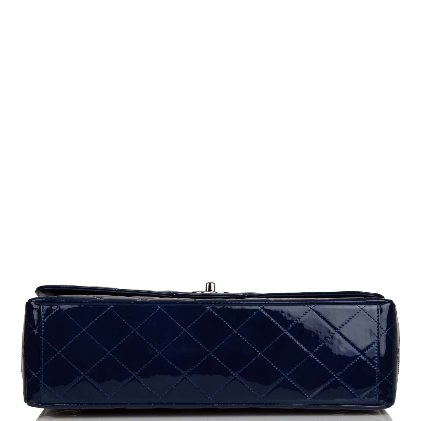 Chanel Maxi Classic Single Flap Bag Dark Blue Patent Silver Hardware
