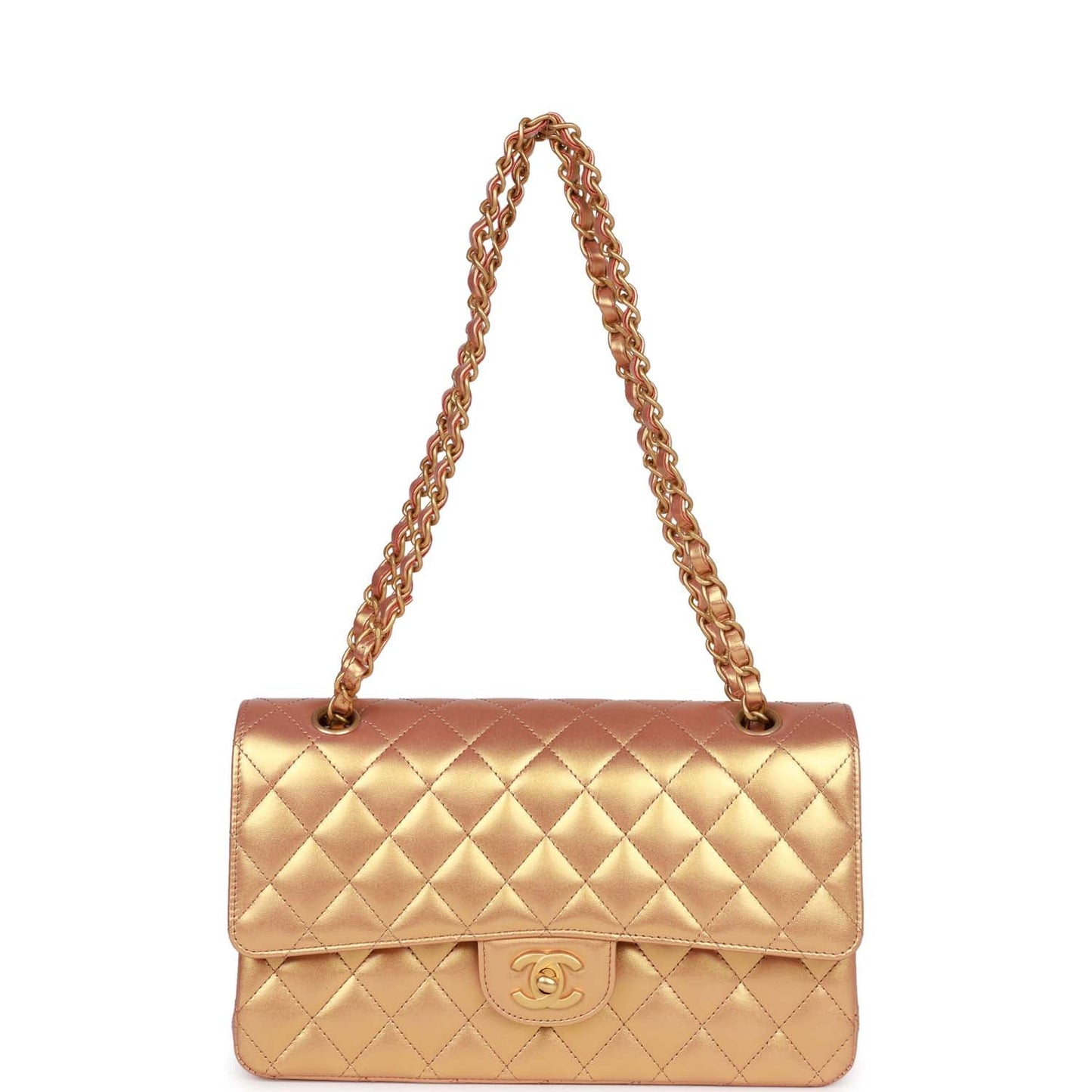 Chanel Medium Classic Double Flap Bag Metallic Iridescent Gold Calfskin Antique Gold Hardware