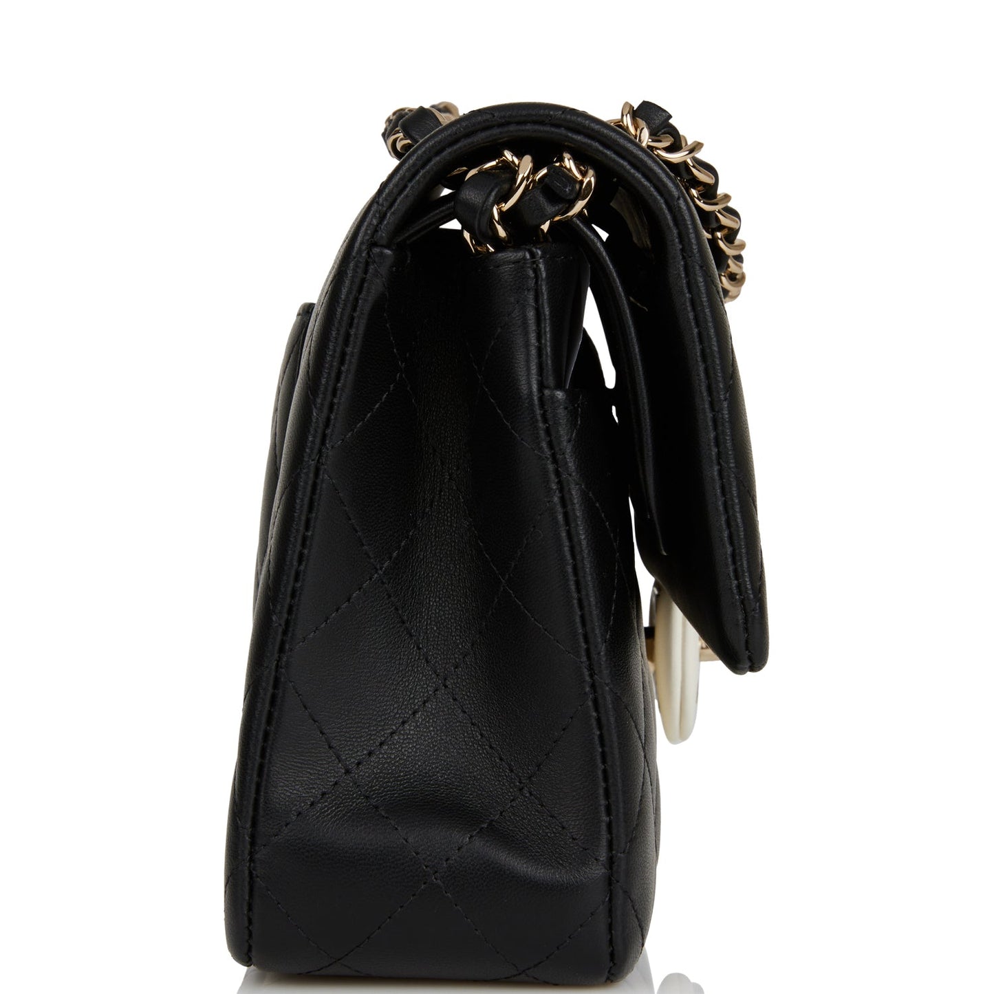 Chanel Medium Classic Double Flap Bag Black and White Lambskin Light Gold Hardware