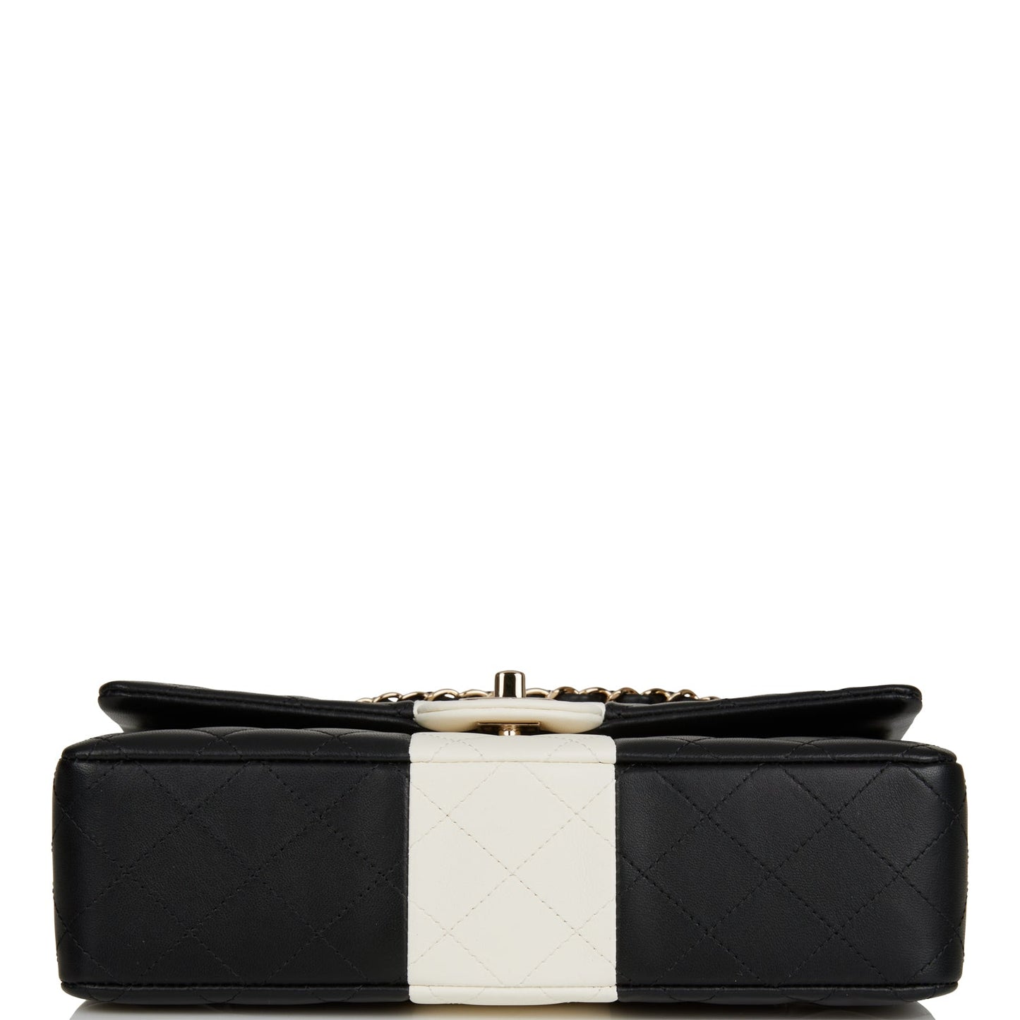 Chanel Medium Classic Double Flap Bag Black and White Lambskin Light Gold Hardware