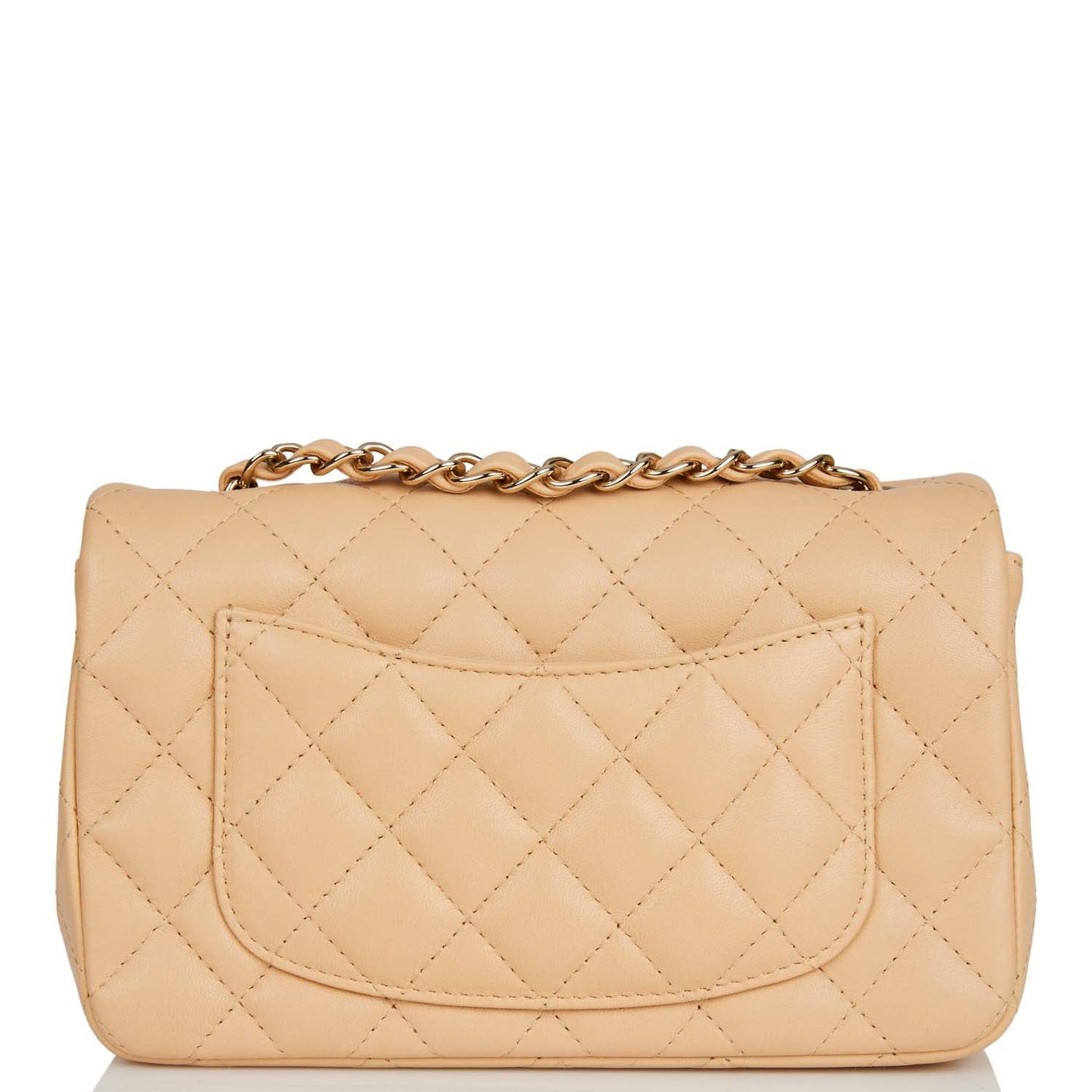 Chanel Mini Rectangular Flap Bag Beige Lambskin Light Gold Hardware