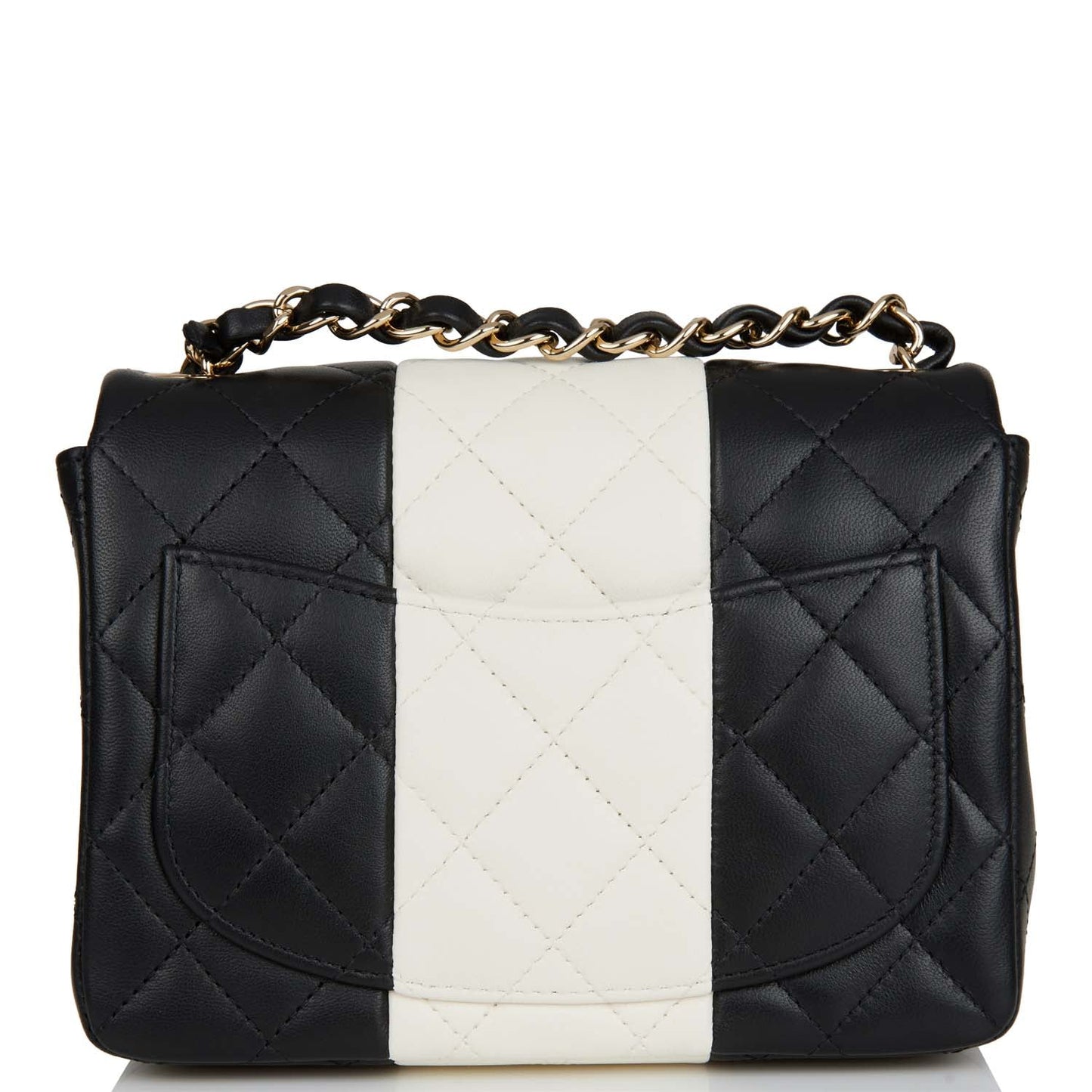 Chanel Mini Square Flap Bag Black and White Lambskin Light Gold Hardware