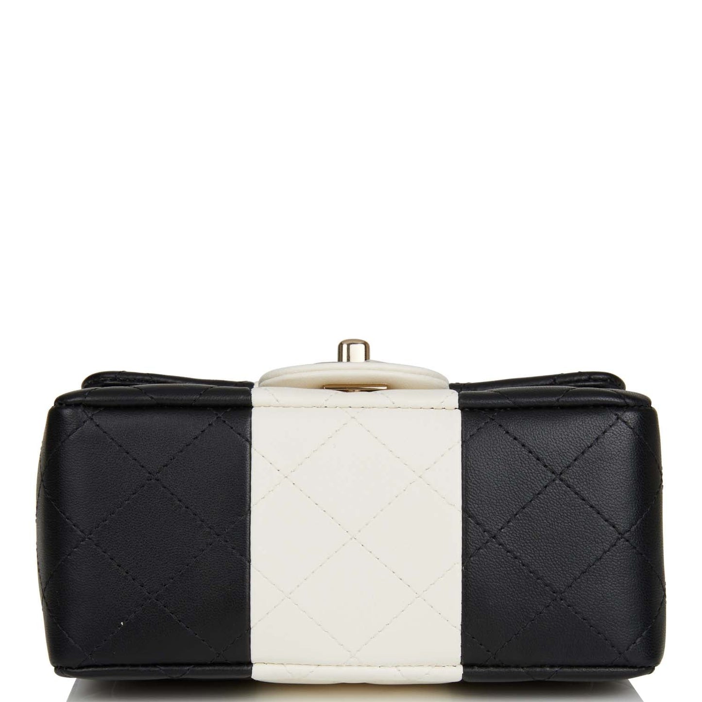 Chanel Mini Square Flap Bag Black and White Lambskin Light Gold Hardware