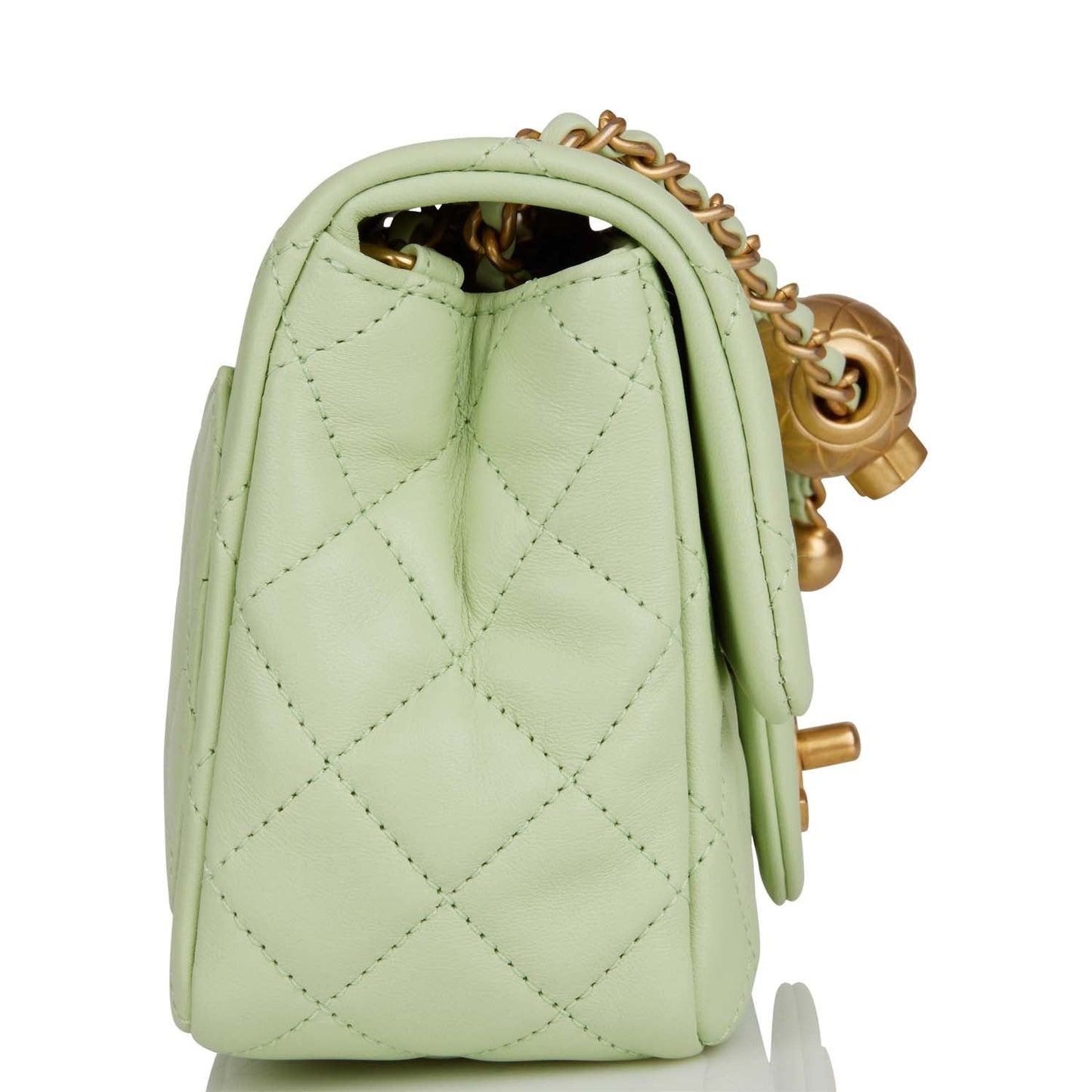 Chanel Pearl Crush Mini Square Flap Bag Light Green Lambskin Antique Gold Hardware