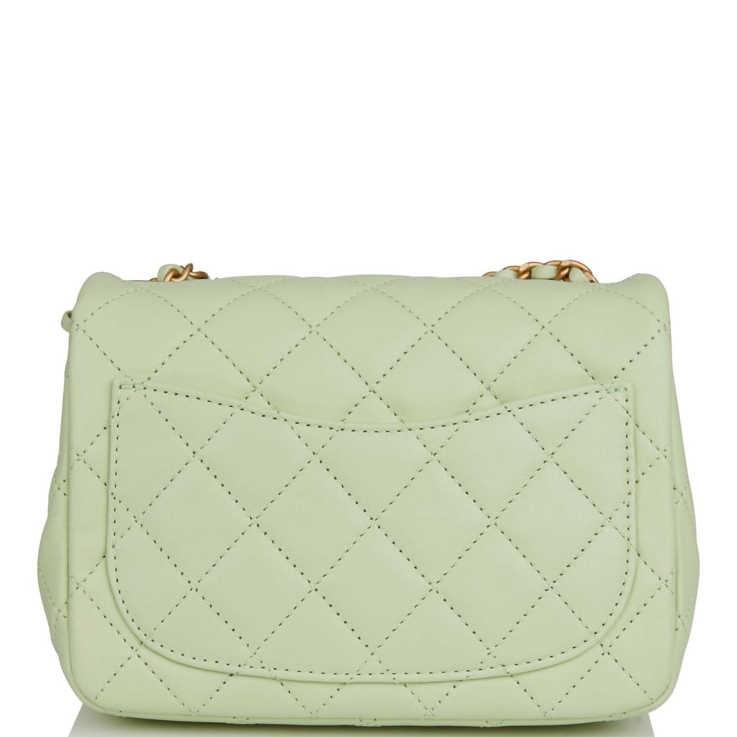 Chanel Pearl Crush Mini Square Flap Bag Light Green Lambskin Antique Gold Hardware