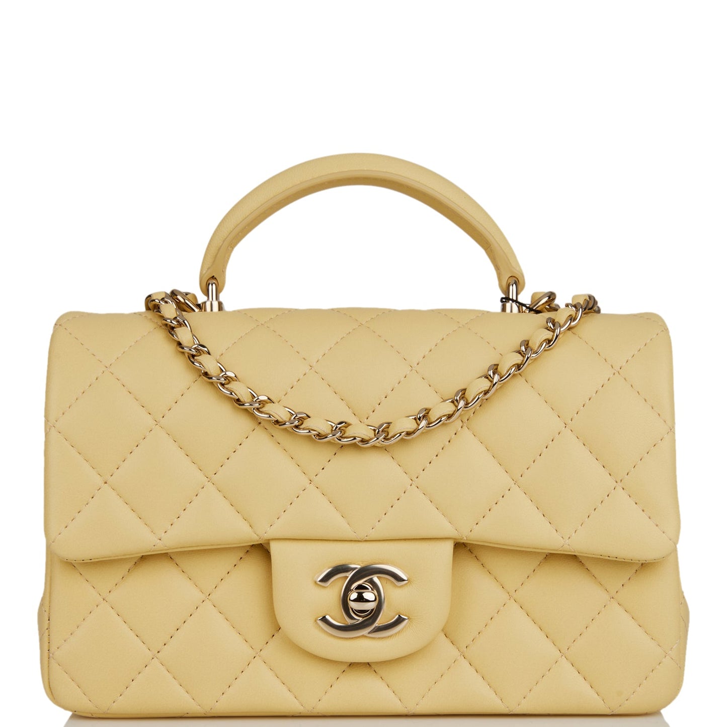 Chanel Mini Rectangular Flap with Top Handle Yellow Lambskin Light Gold Hardware