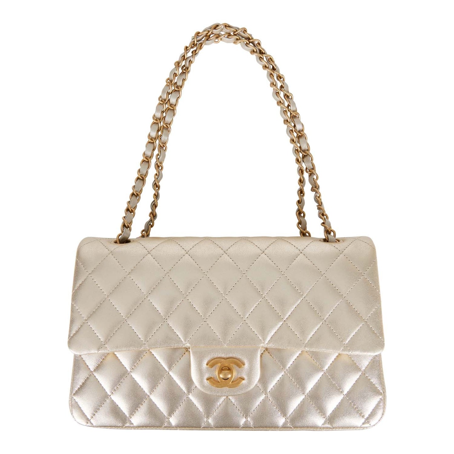 Chanel Medium Classic Double Flap Bag Gold Iridescent Lambskin Antique Gold Hardware
