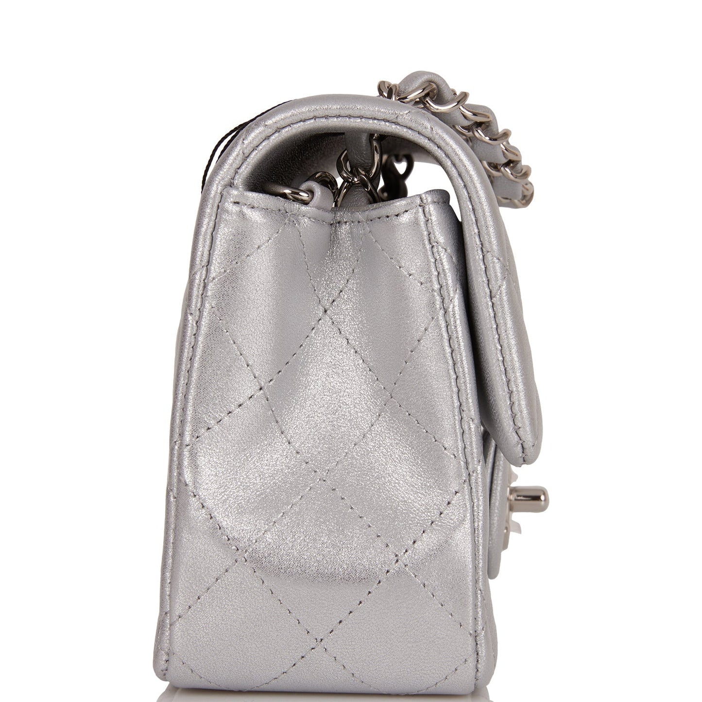 Chanel Mini Rectangular Flap Bag Silver Iridescent Lambskin Silver Hardware