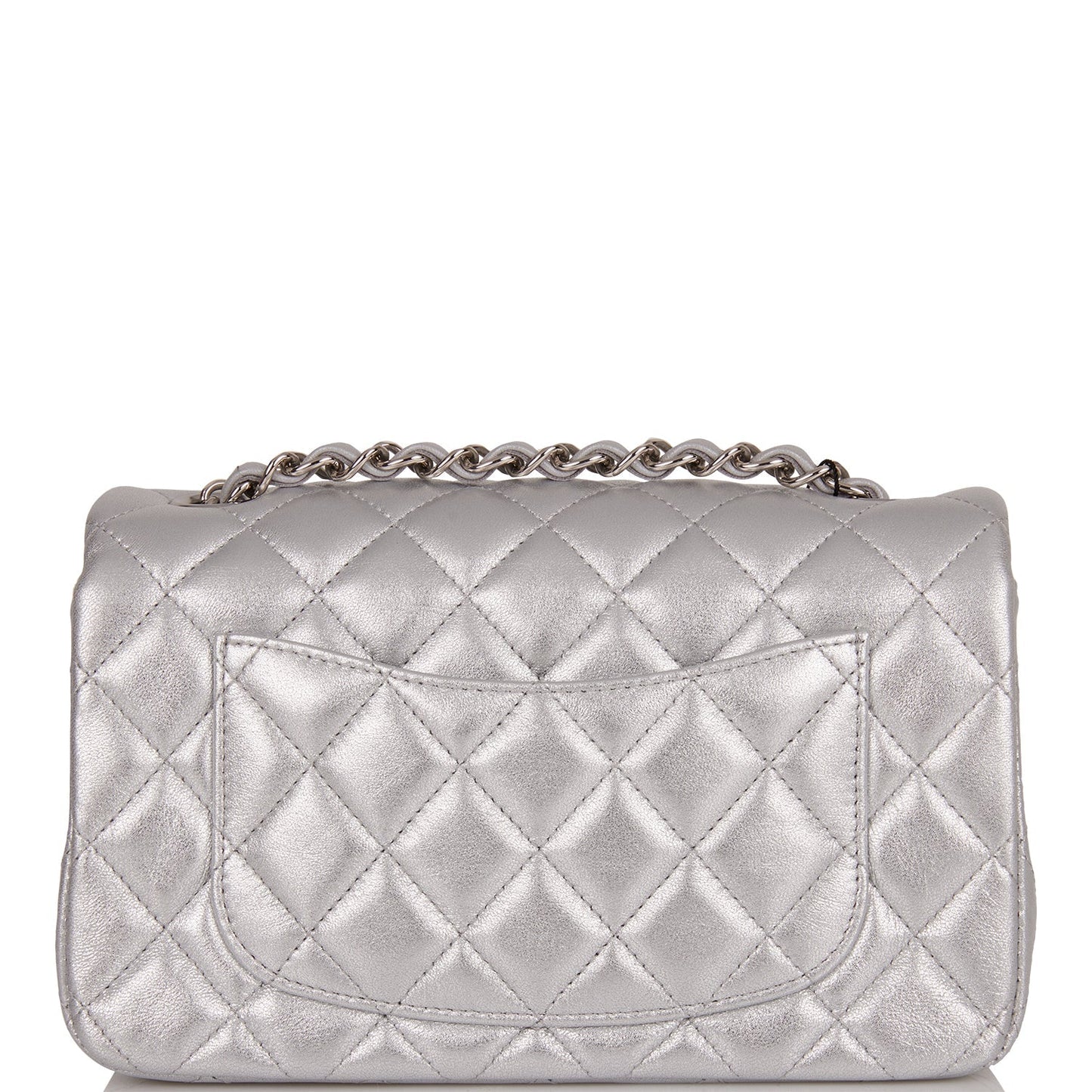 Chanel Mini Rectangular Flap Bag Silver Iridescent Lambskin Silver Hardware