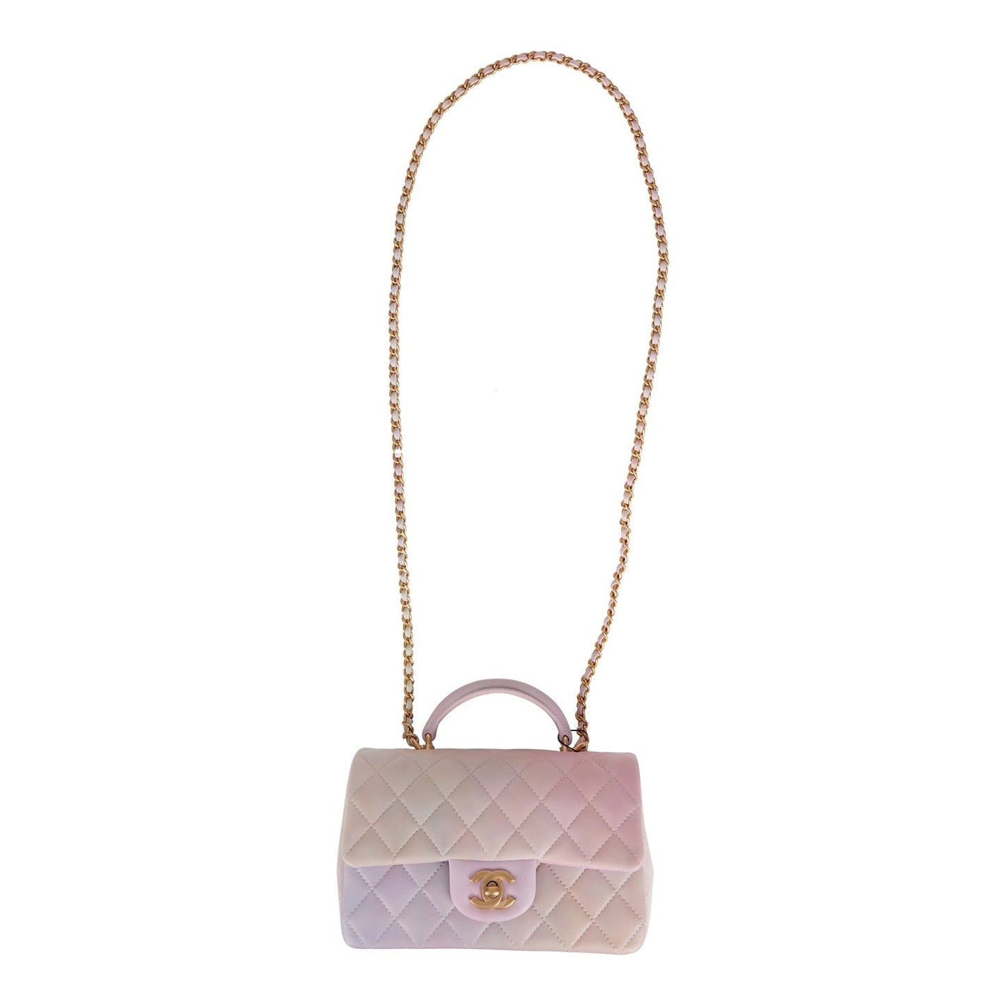 Chanel Mini Rectangular Flap Bag with Top Handle Light Pink Ombre Lambskin Antique Gold Hardware