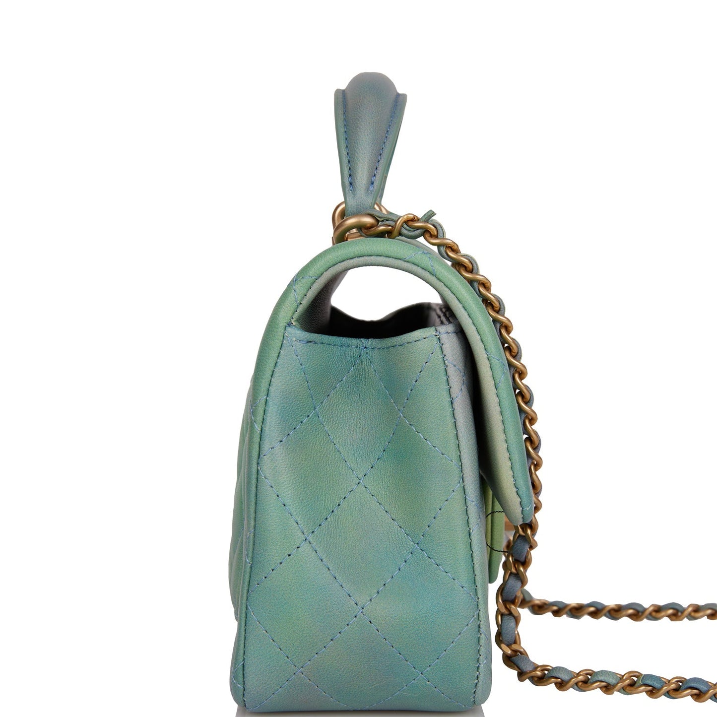 Chanel Mini Rectangular Flap Bag with Top Handle Green Ombre Lambskin Antique Gold Hardware