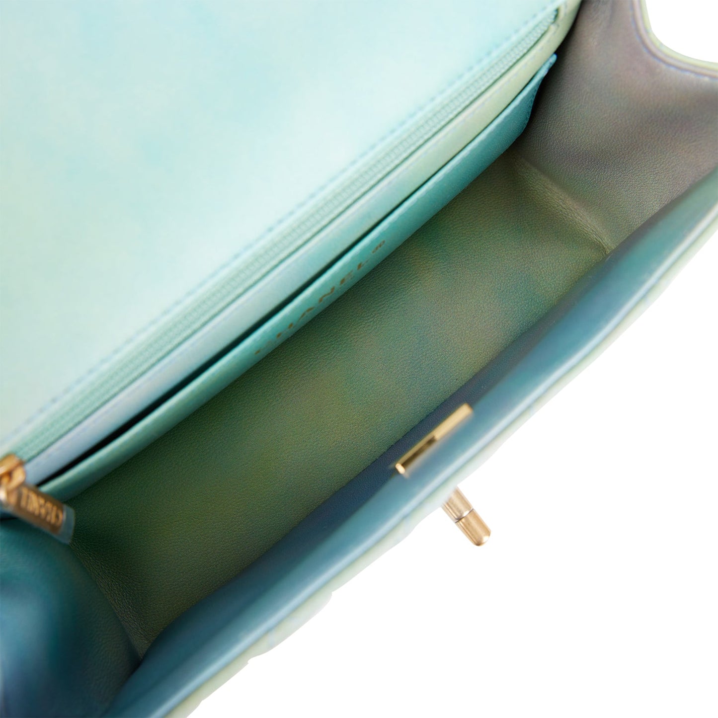 Chanel Mini Rectangular Flap Bag with Top Handle Green Ombre Lambskin Antique Gold Hardware