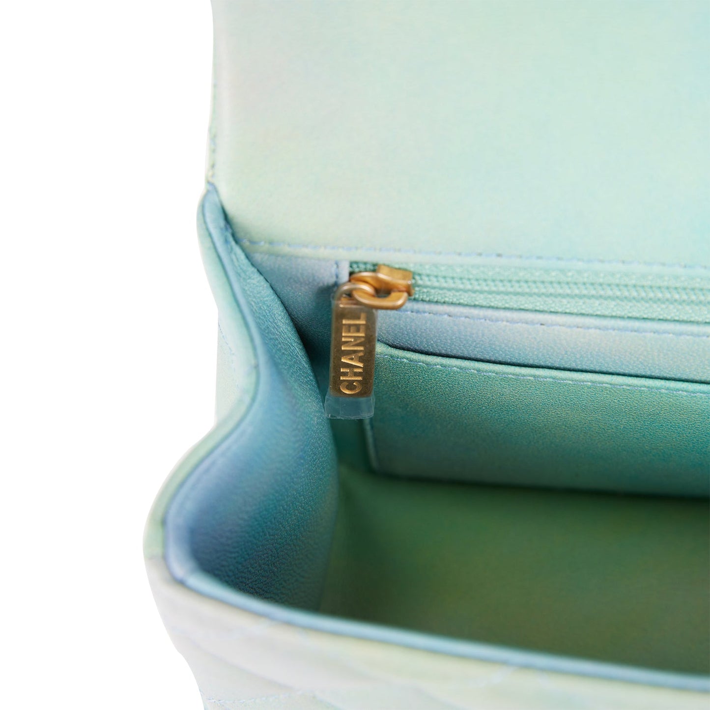 Chanel Mini Rectangular Flap Bag with Top Handle Green Ombre Lambskin Antique Gold Hardware