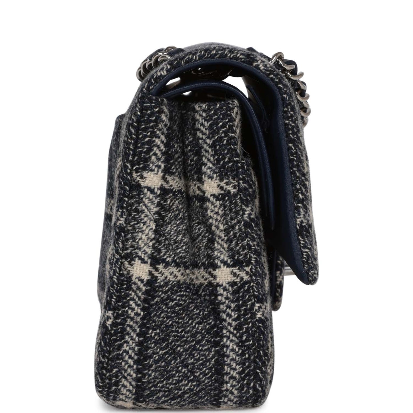 Chanel Medium Classic Double Flap Bag Navy Tweed Silver Hardware