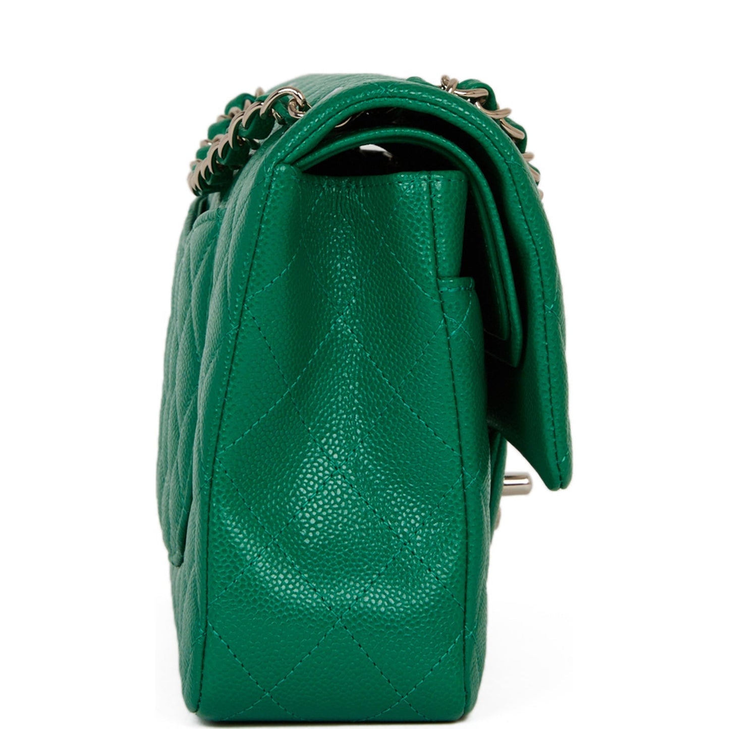 Chanel Medium Classic Double Flap Bag Green Caviar Silver Hardware