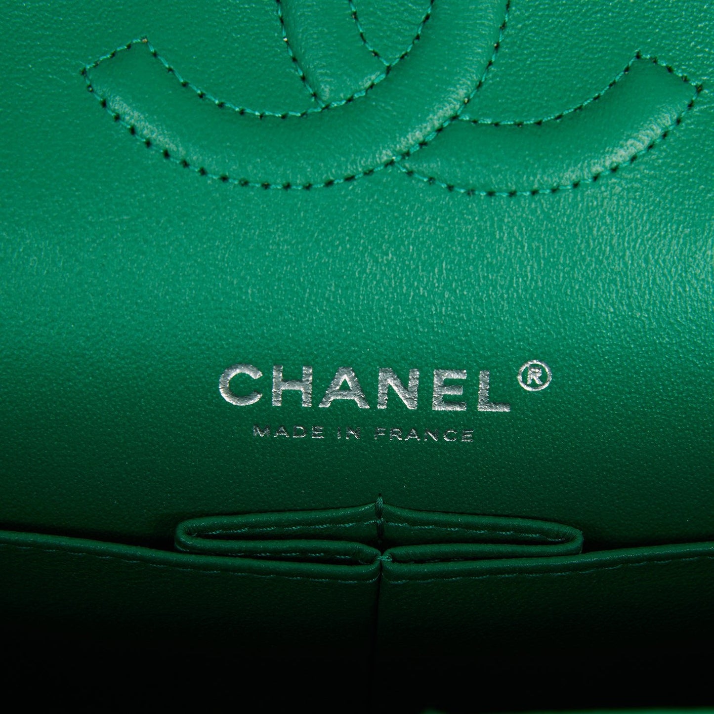 Chanel Medium Classic Double Flap Bag Green Caviar Silver Hardware