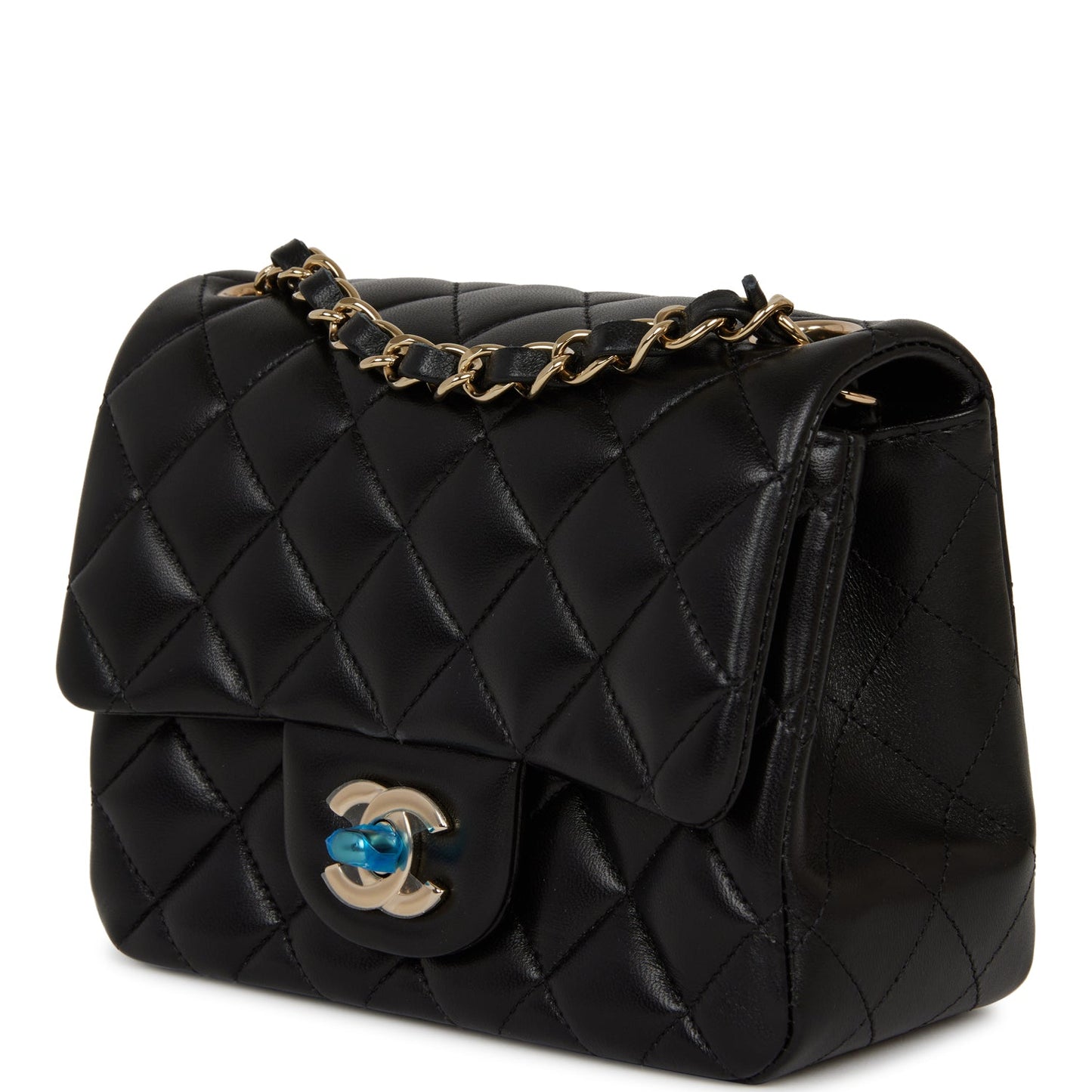 Chanel Mini Square Flap Bag Black Lambskin Light Gold Hardware