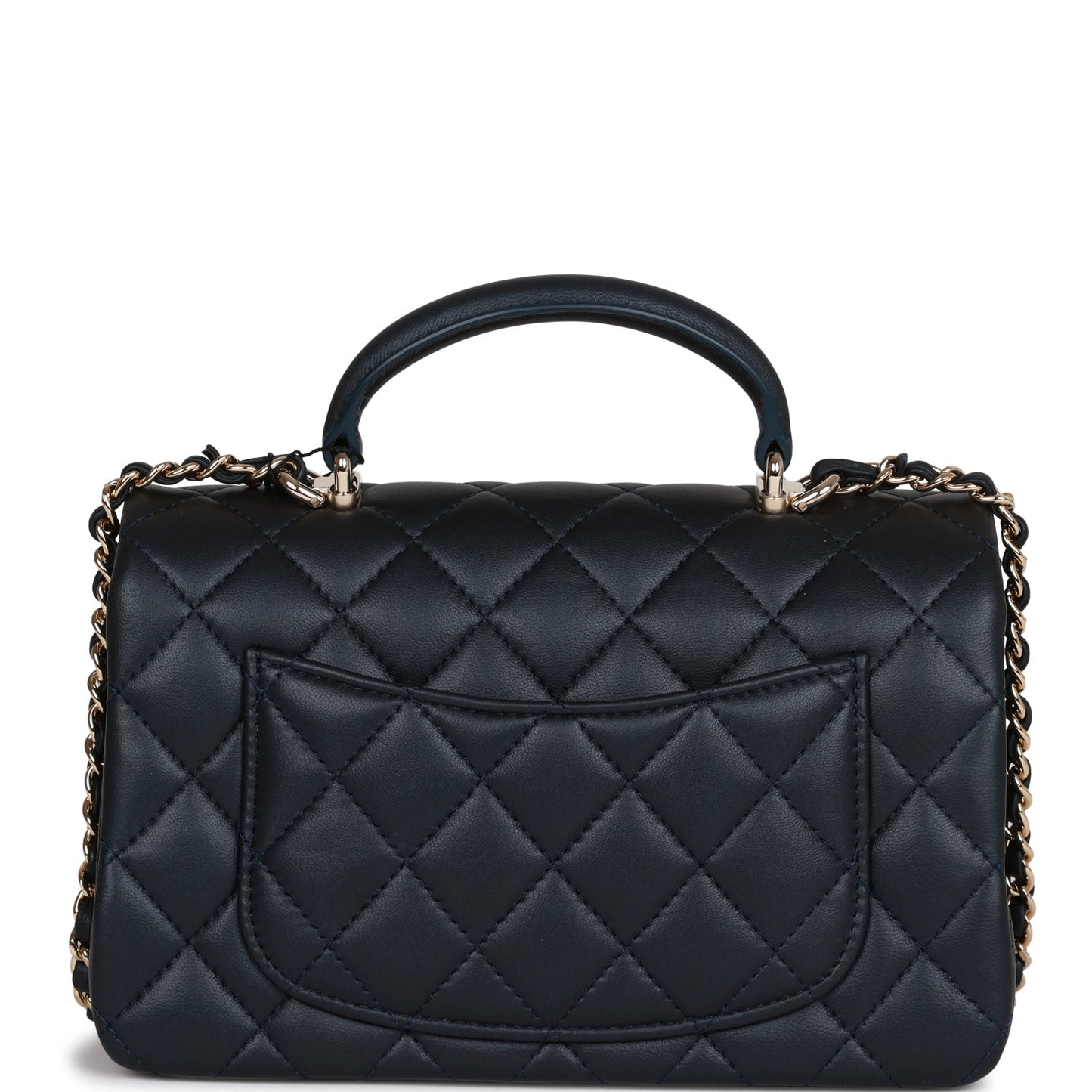 Chanel Mini Rectangular Flap Bag with Top Handle Dark Blue Lambskin Light Gold Hardware