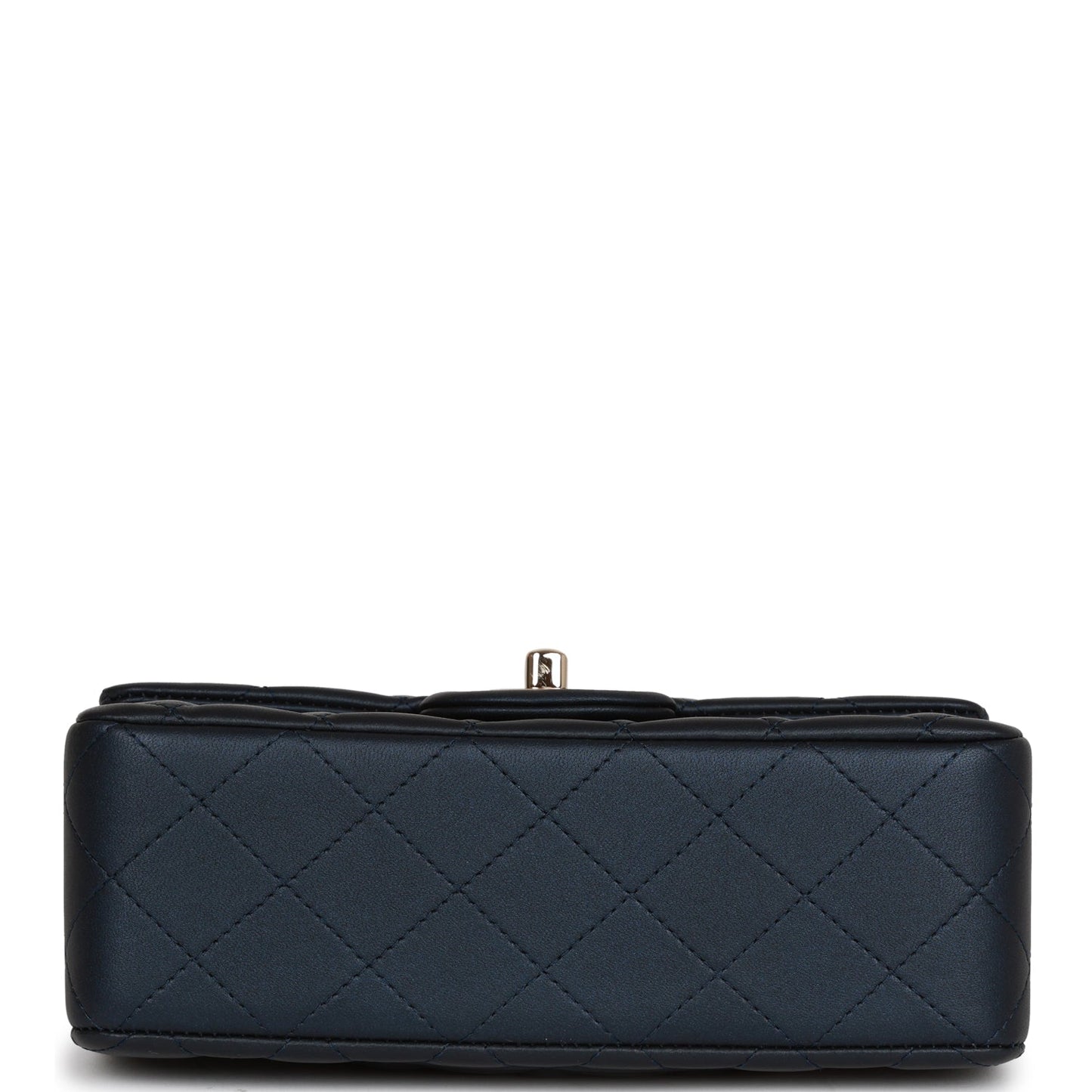 Chanel Mini Rectangular Flap Bag with Top Handle Dark Blue Lambskin Light Gold Hardware