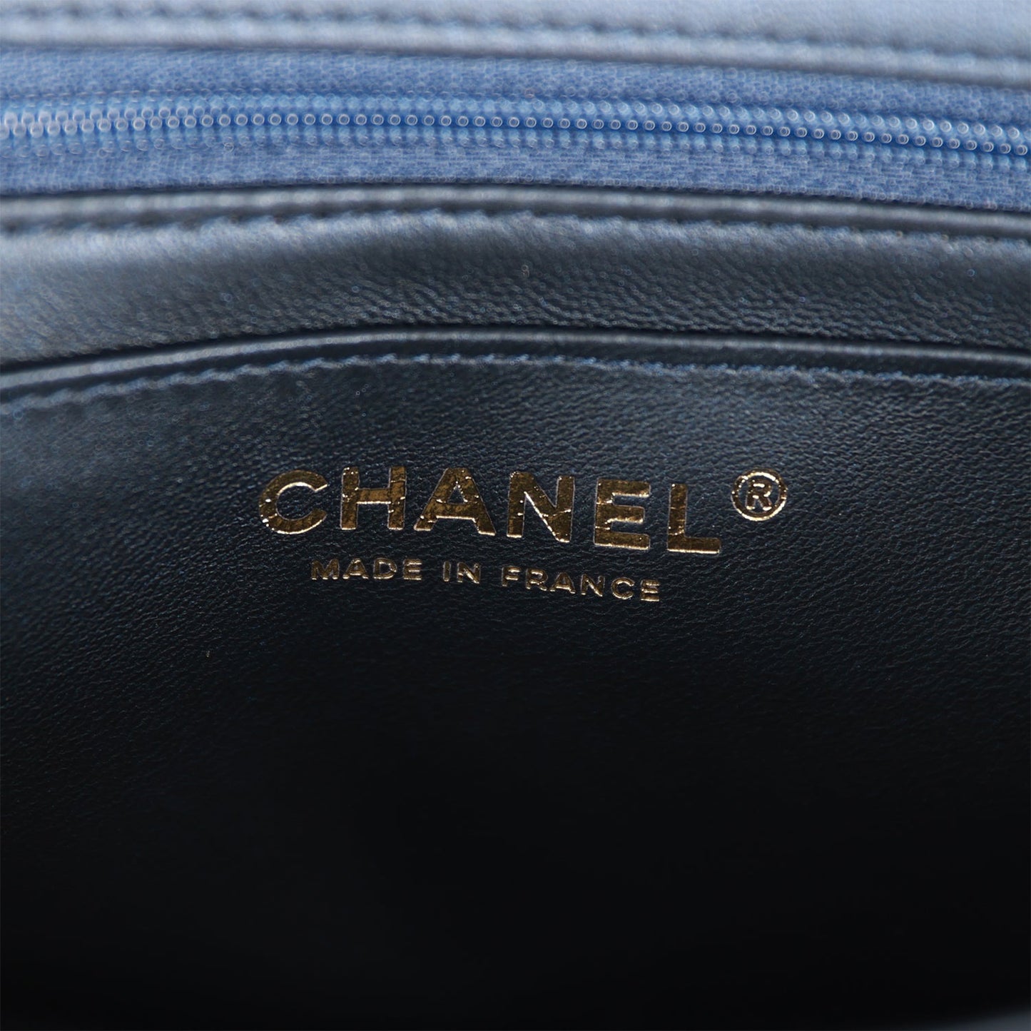Chanel Mini Rectangular Flap Bag with Top Handle Dark Blue Lambskin Light Gold Hardware
