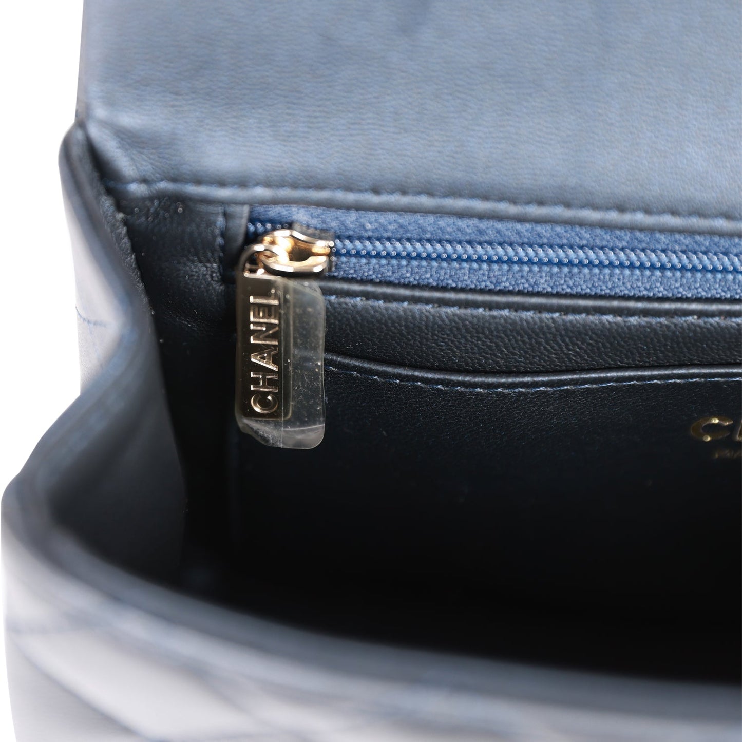 Chanel Mini Rectangular Flap Bag with Top Handle Dark Blue Lambskin Light Gold Hardware