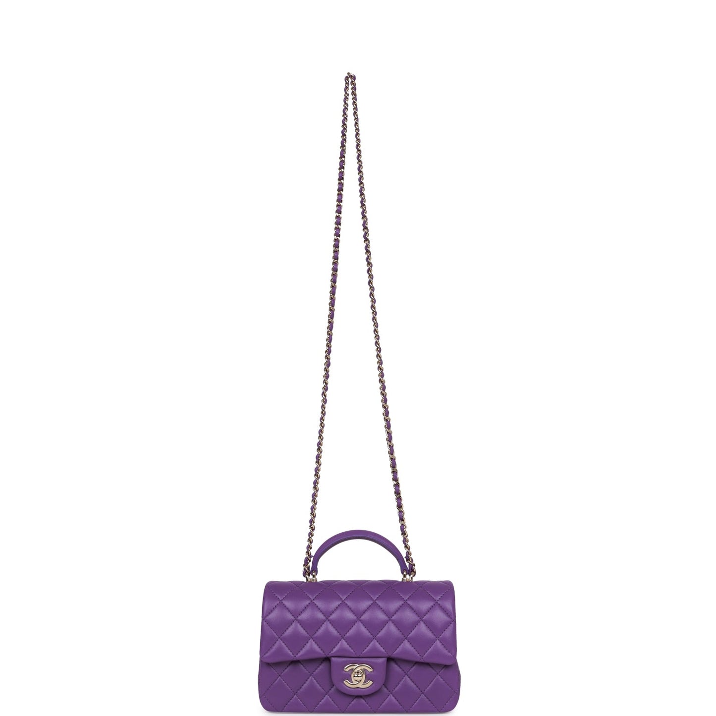 Chanel Mini Rectangular Flap with Top Handle Purple Lambskin Light Gold Hardware