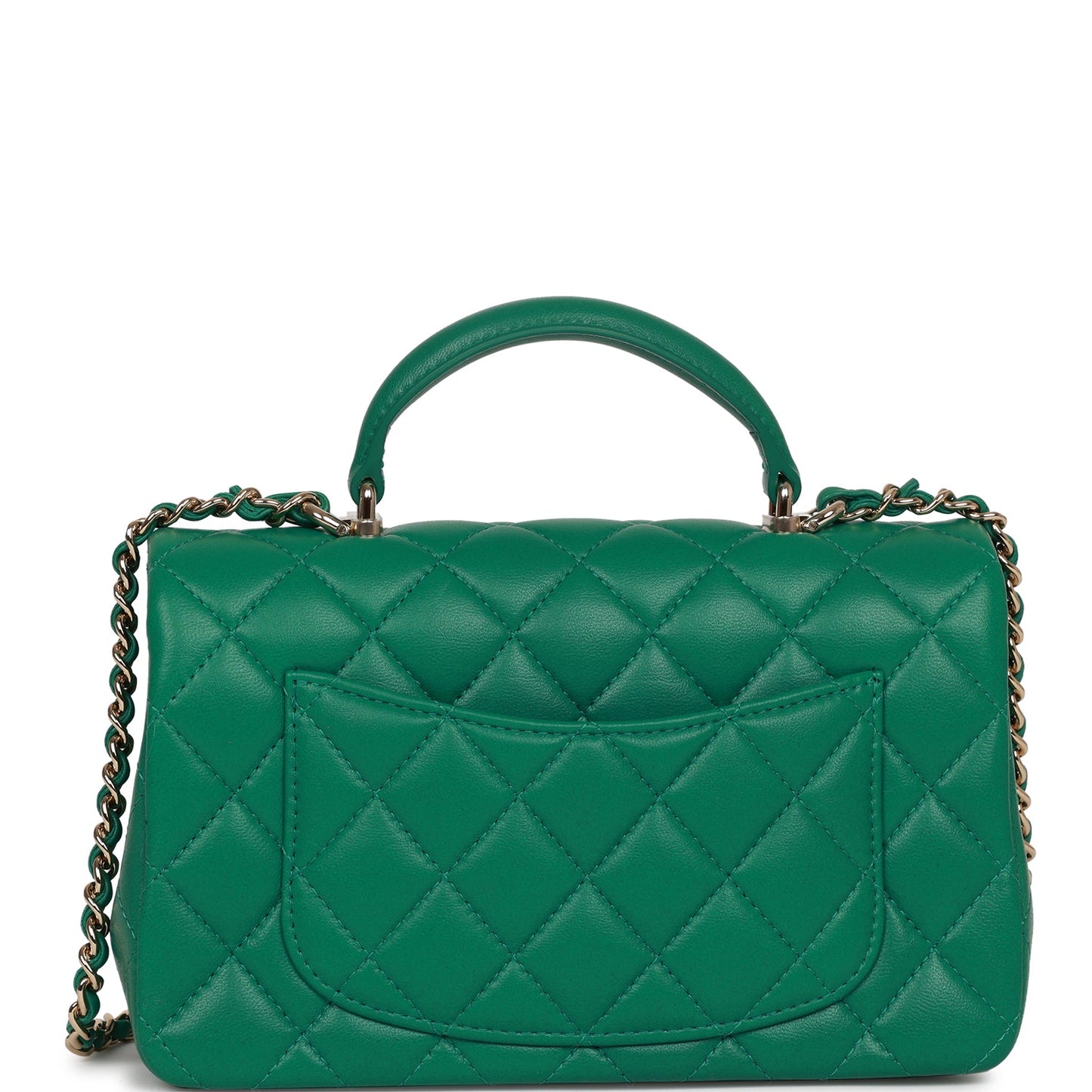 Chanel Mini Rectangular Flap with Top Handle Green Lambskin Light Gold Hardware