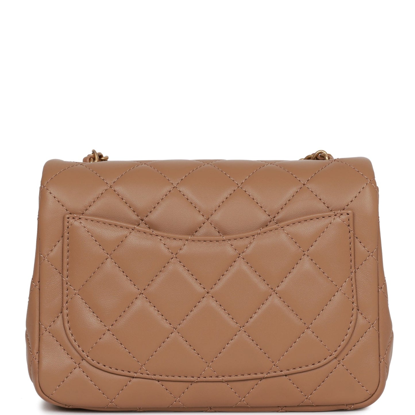 Chanel Pearl Crush Mini Square Flap Bag Beige Lambskin Antique Gold Hardware