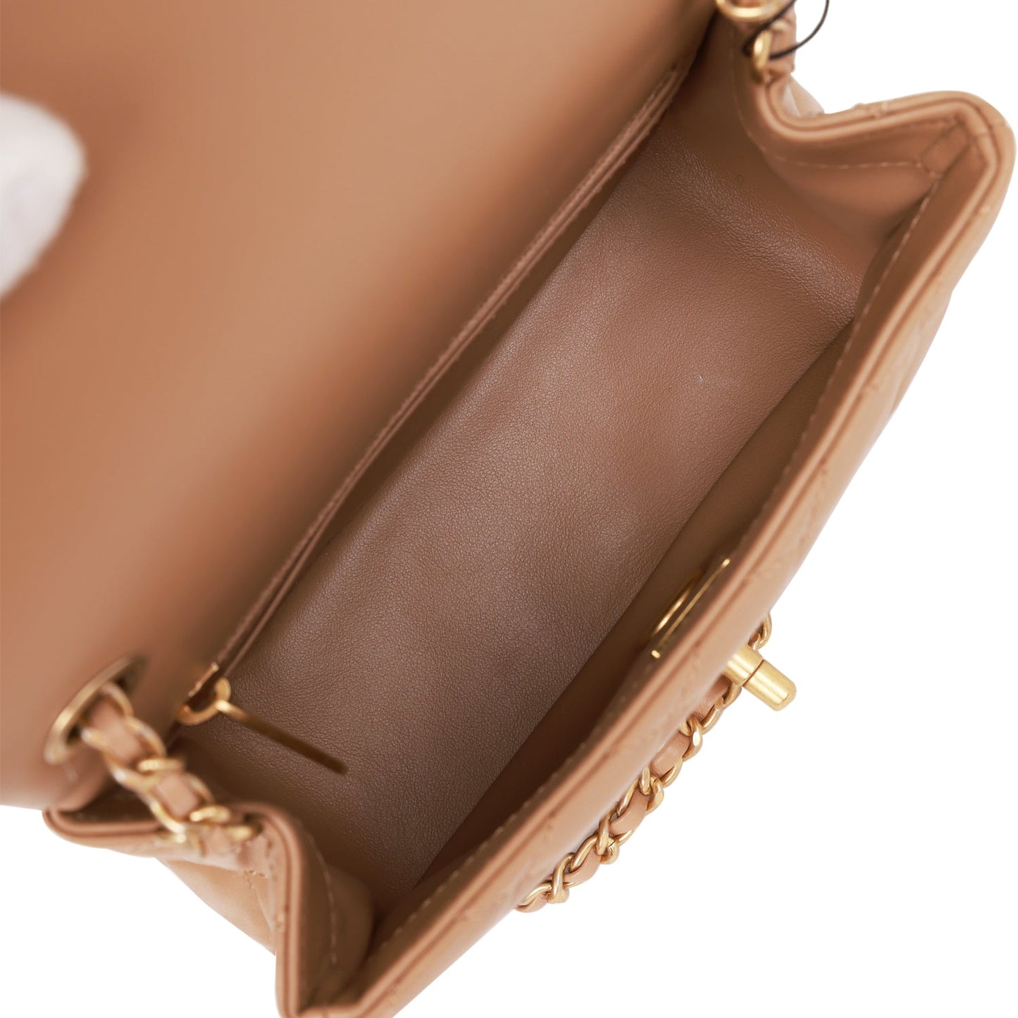 Chanel Pearl Crush Mini Square Flap Bag Beige Lambskin Antique Gold Hardware