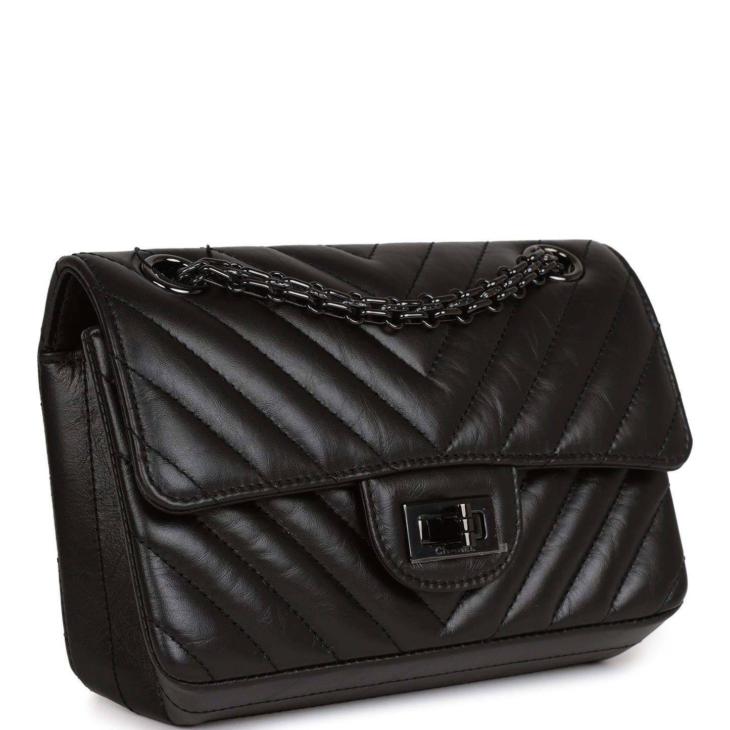 Chanel Mini Reissue 2.55 SO Black Chevron Calfskin Black Hardware