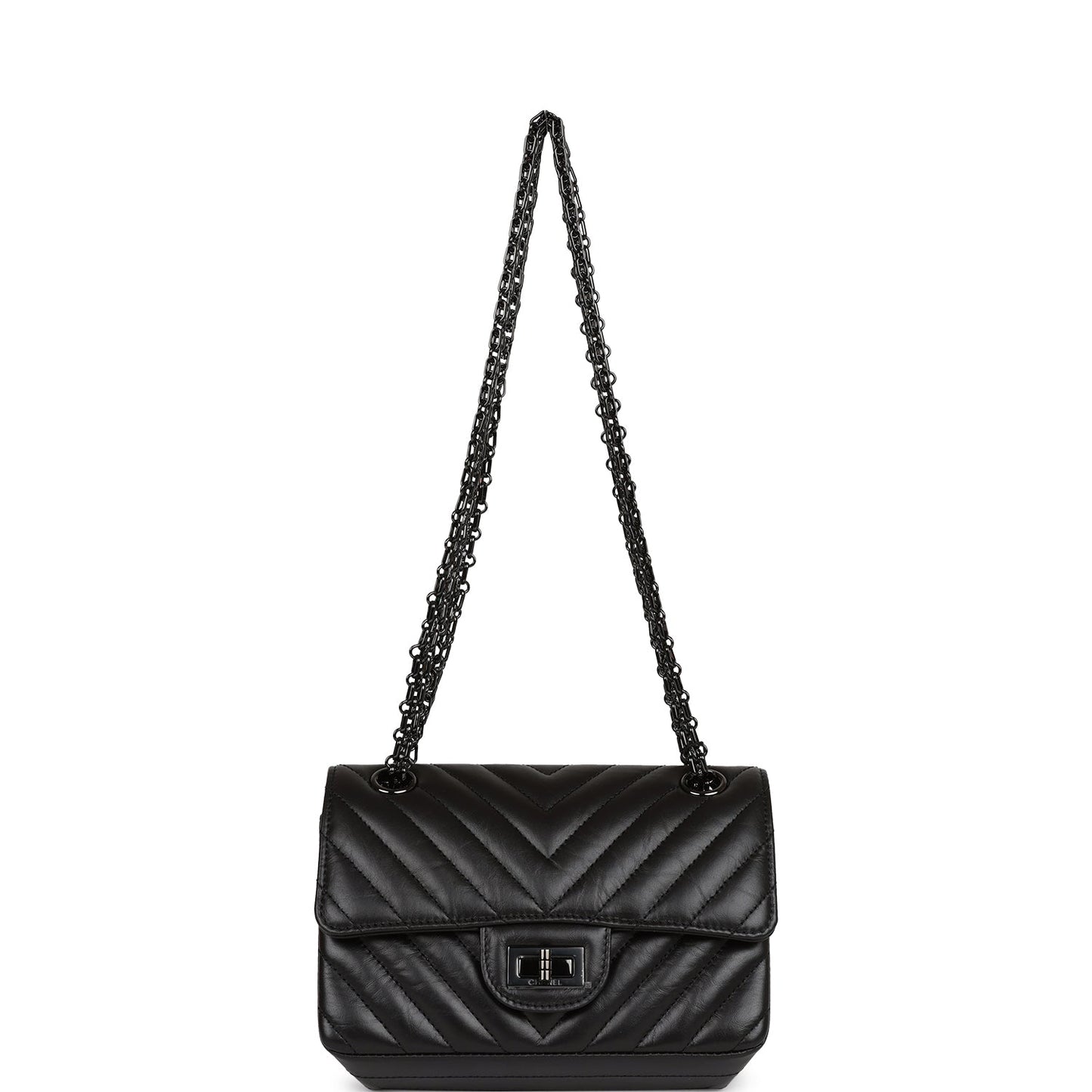 Chanel Mini Reissue 2.55 SO Black Chevron Calfskin Black Hardware