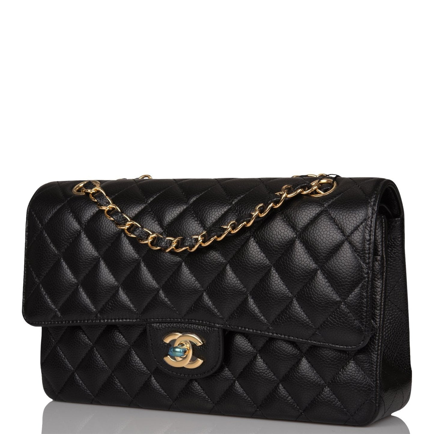 Chanel Medium Classic Double Flap Bag Black Quilted Caviar Gold Hardware